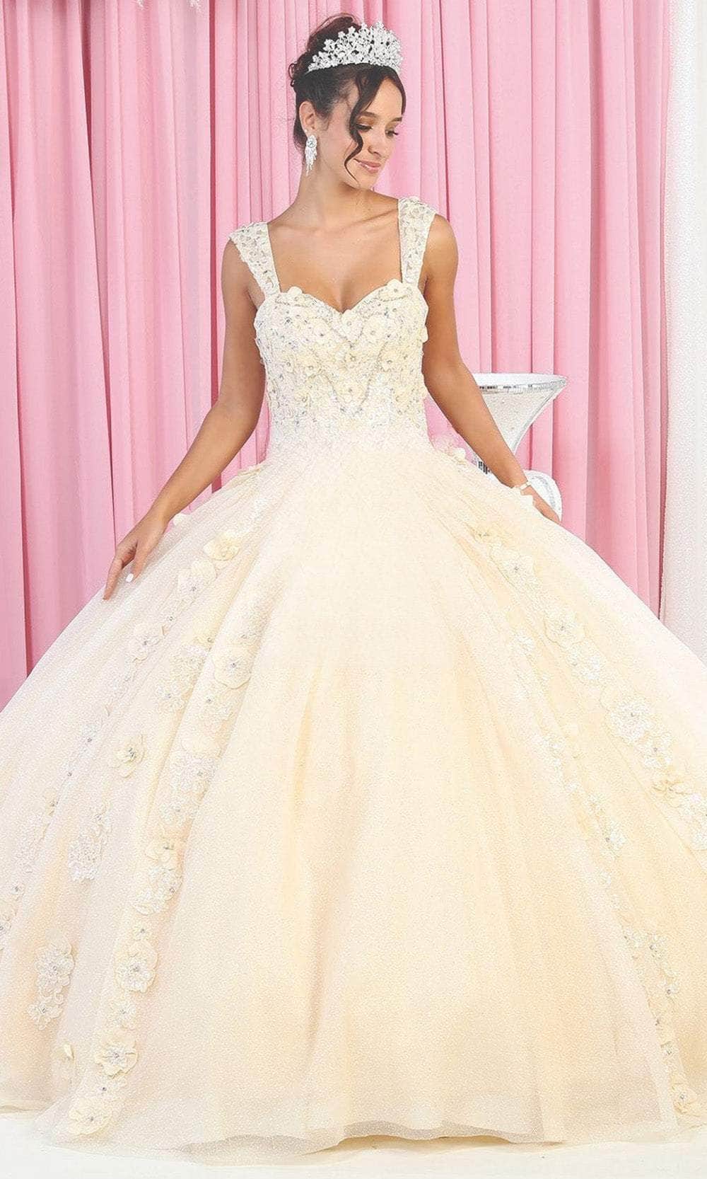 Wide Strap Floral Glitter Ballgown