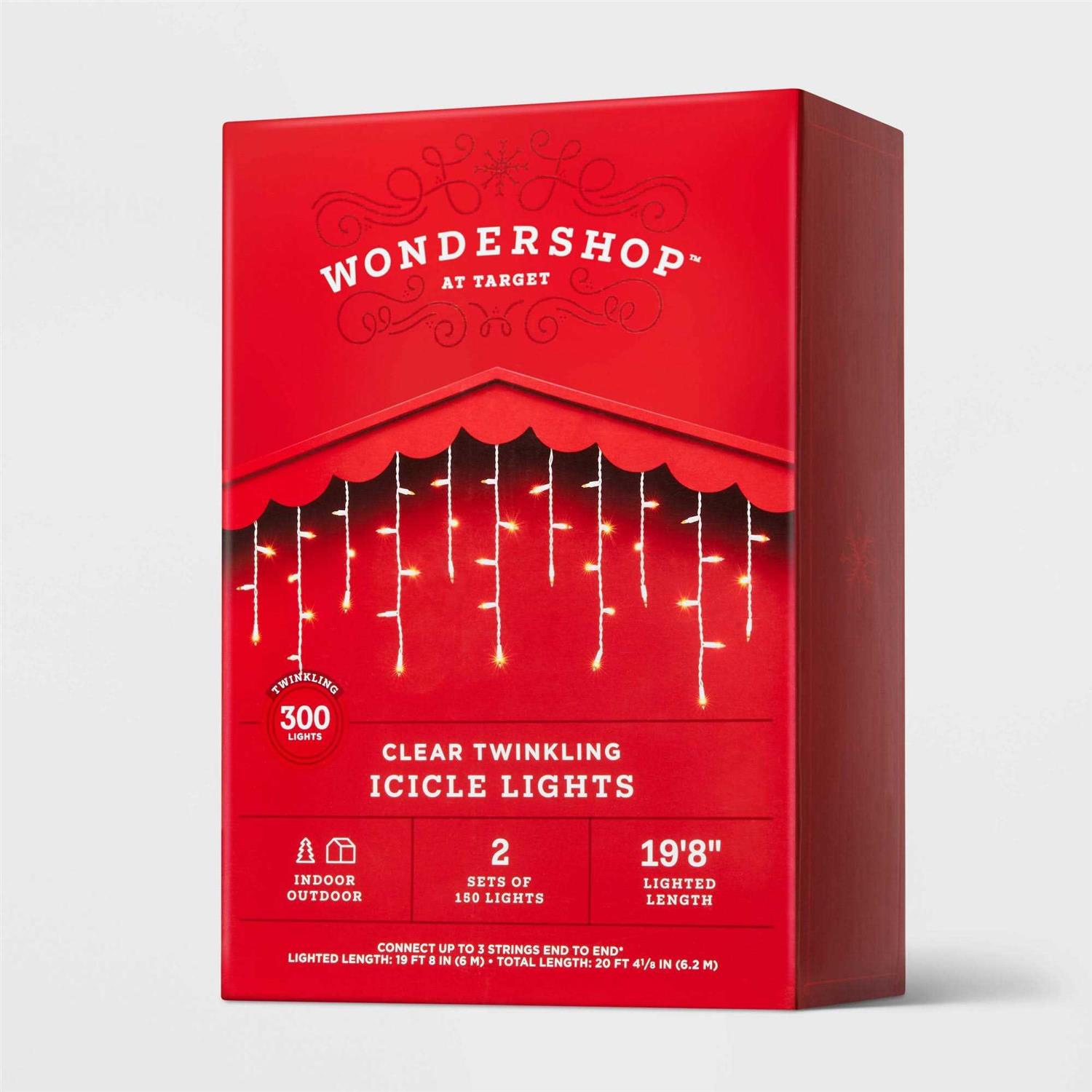 Wondershop 300ct Incandescent Mini Christmas Icicle Lights Clear White Wire