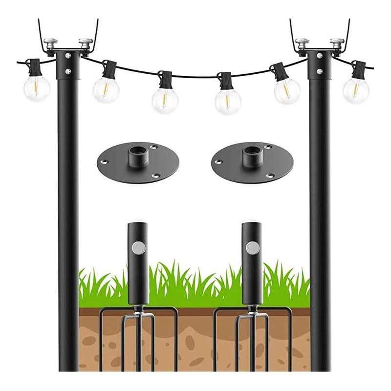 Beizelte 10FT String Light Poles 2 Pack,Metal Light Poles for Outside String Lights,with Fork,Hanging Light Poles for Patio,Backyard,Garden,Deck