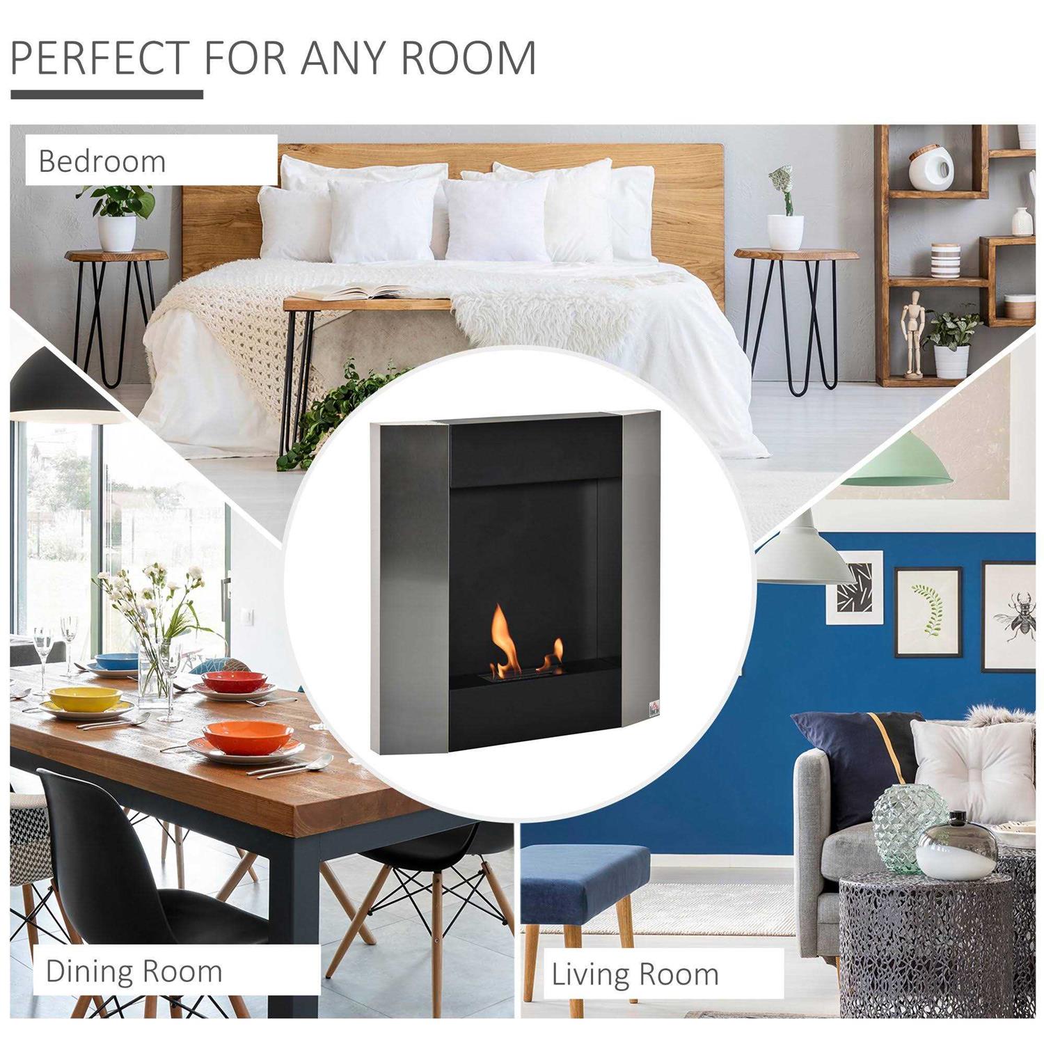 HOMCOM Ethanol Fireplace 28.25 Wall Fireplace Mount 0.2 Gal Stainless Steel 215