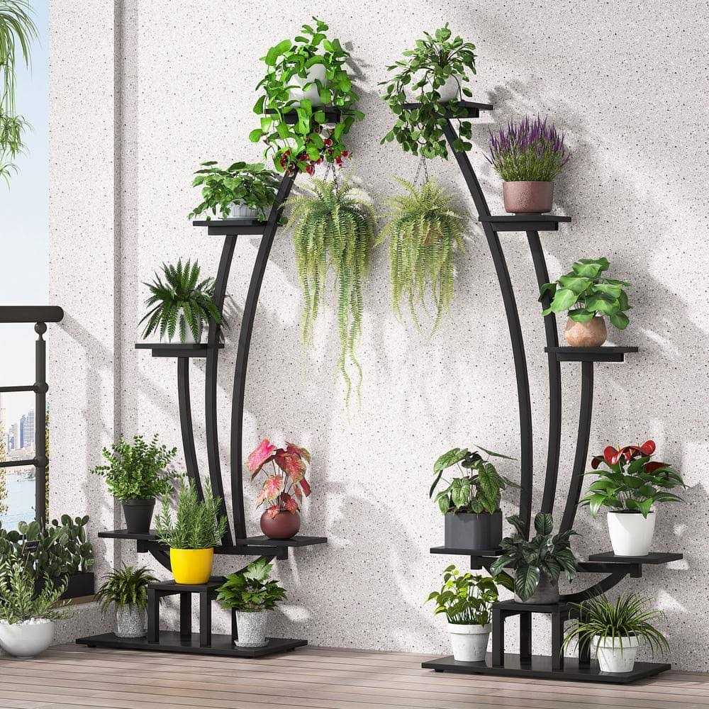 BYBLIGHT Wellston 59.8 5-Tier Indoor Plant Stand Flower Rack with 2-Hooks