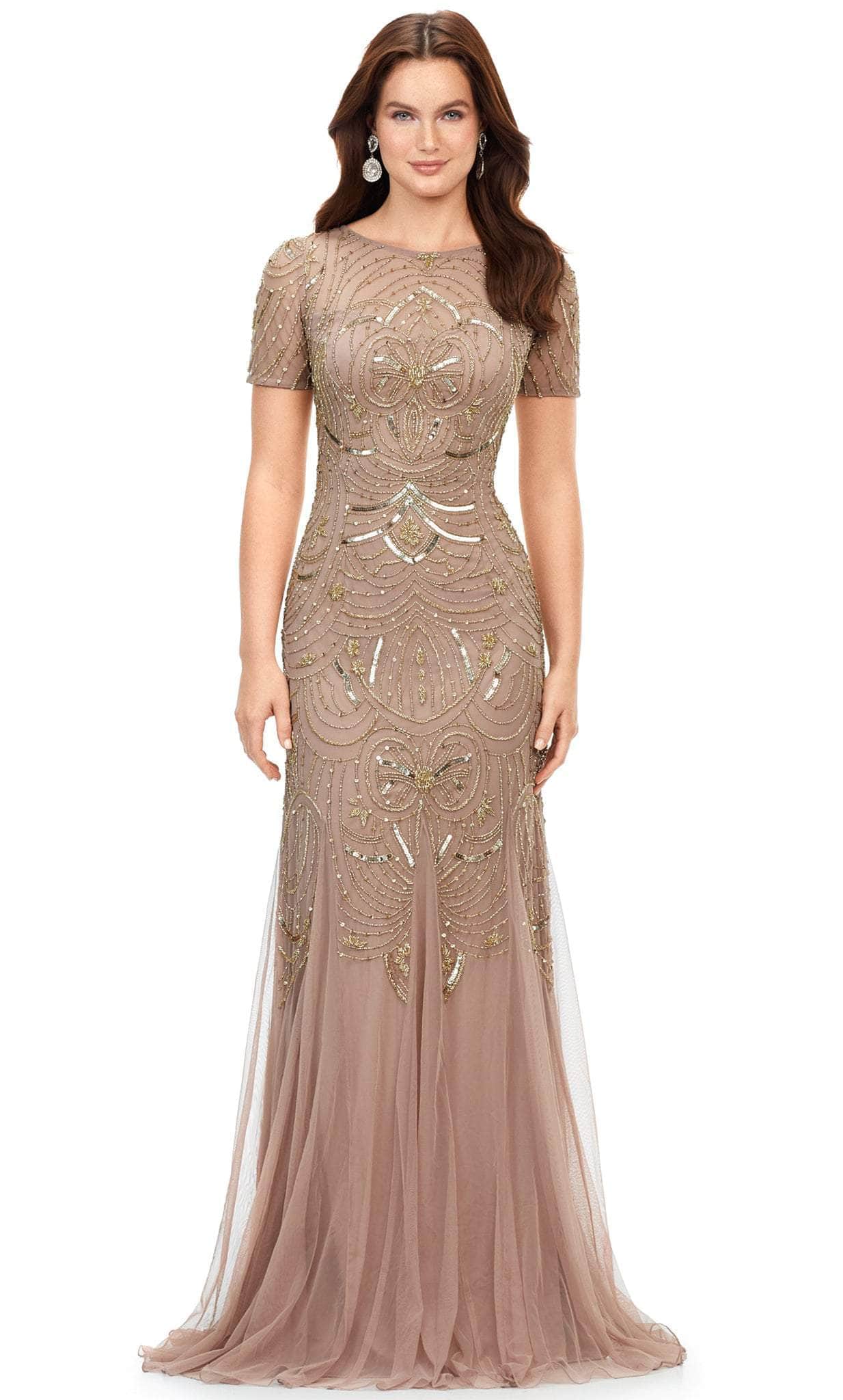 Beaded Illusion Scoop Formal Gown