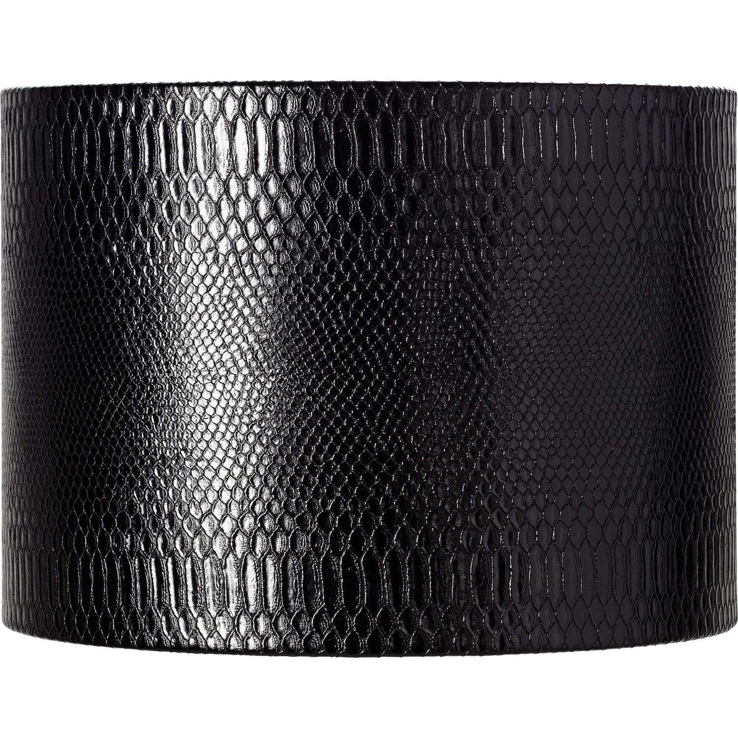 Springcrest Reptile Print Medium Drum Lamp Shade with Silver Lining 15 Top x 15 Bottom x 11 Slant Replacement with Harp and Finial