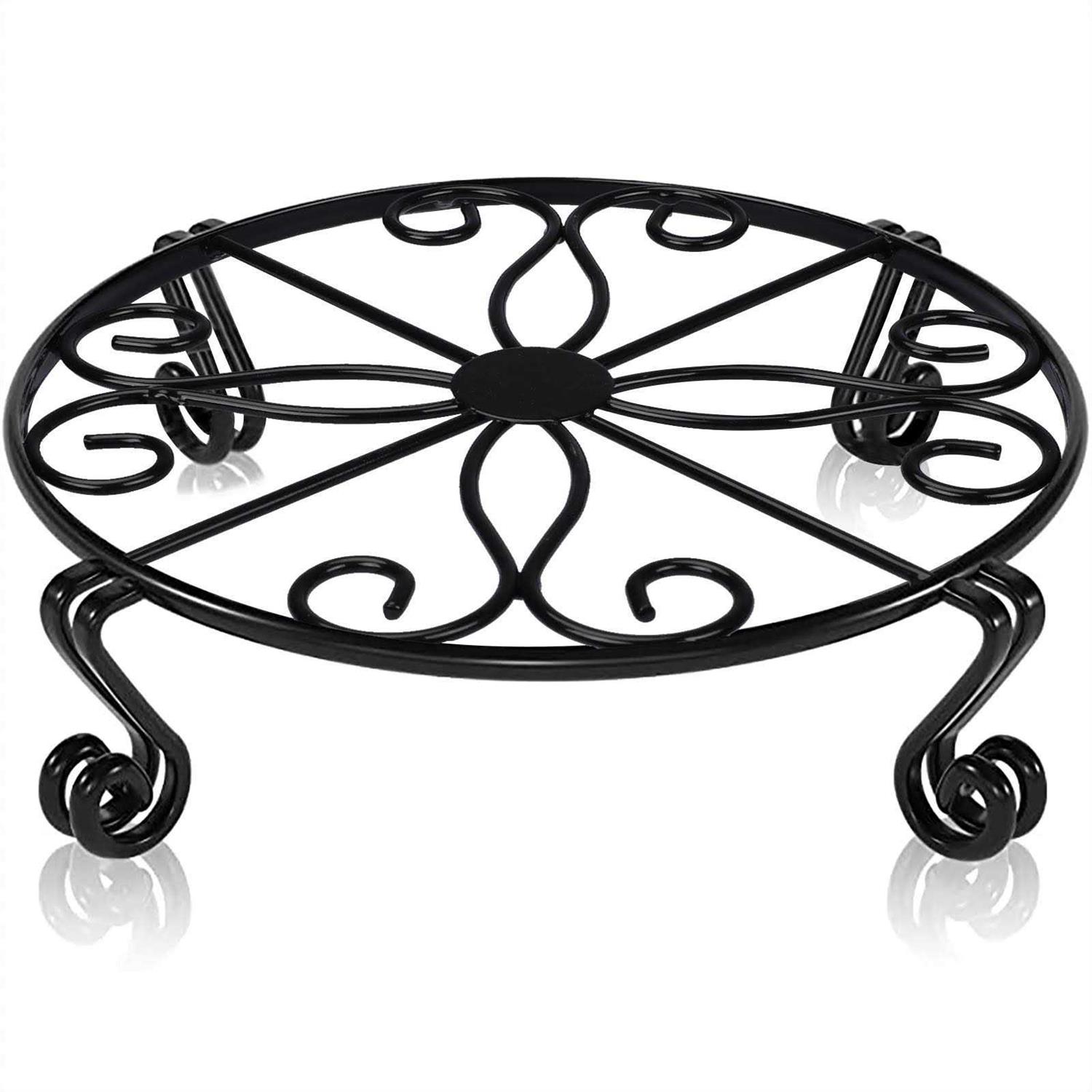 Black Plant Stand for Flower Pot Heavy Duty Potted Holder Indoor Outdoor Metal Rustproof Iron Garden Container Round Supports Rack for Plant