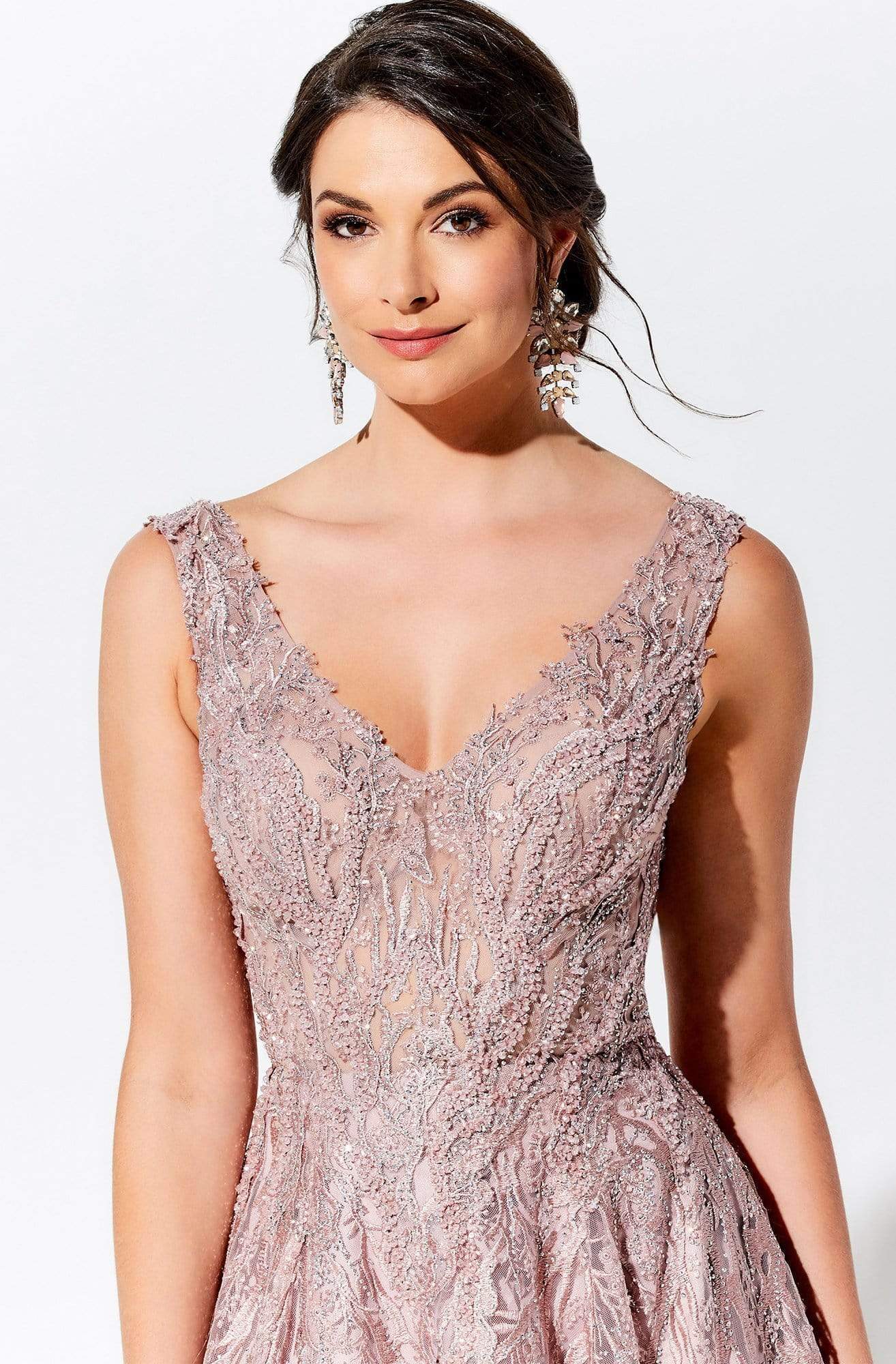 120D10 Embroidered Lace Pleated A-Line Gown