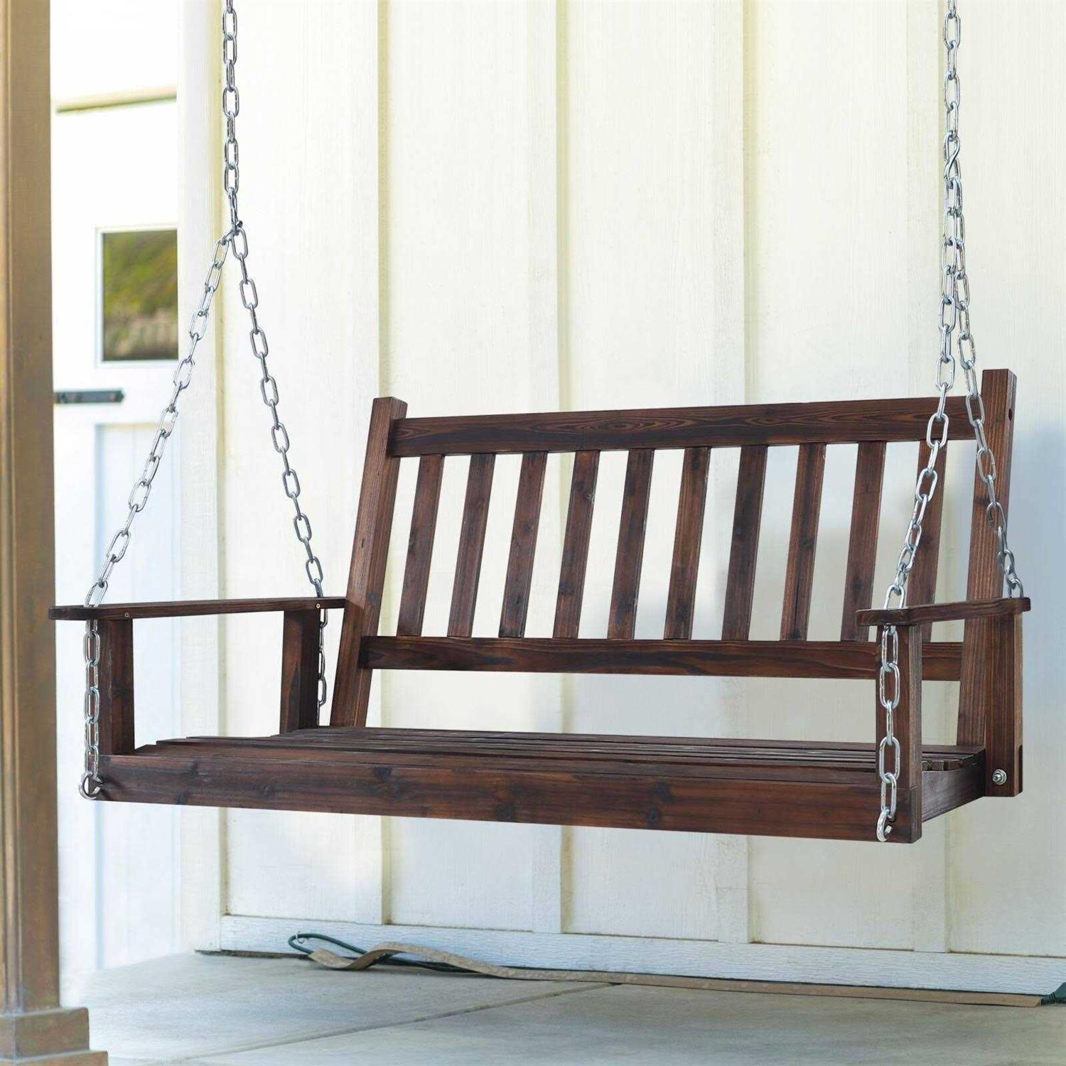 Veikous Outdoor Wood Porch Swing with Chains