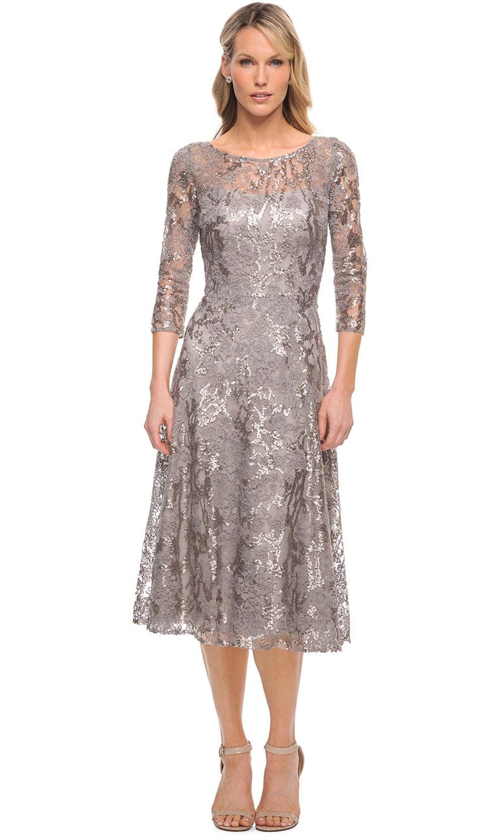 Sparkly Embroidered Tea Length Dress