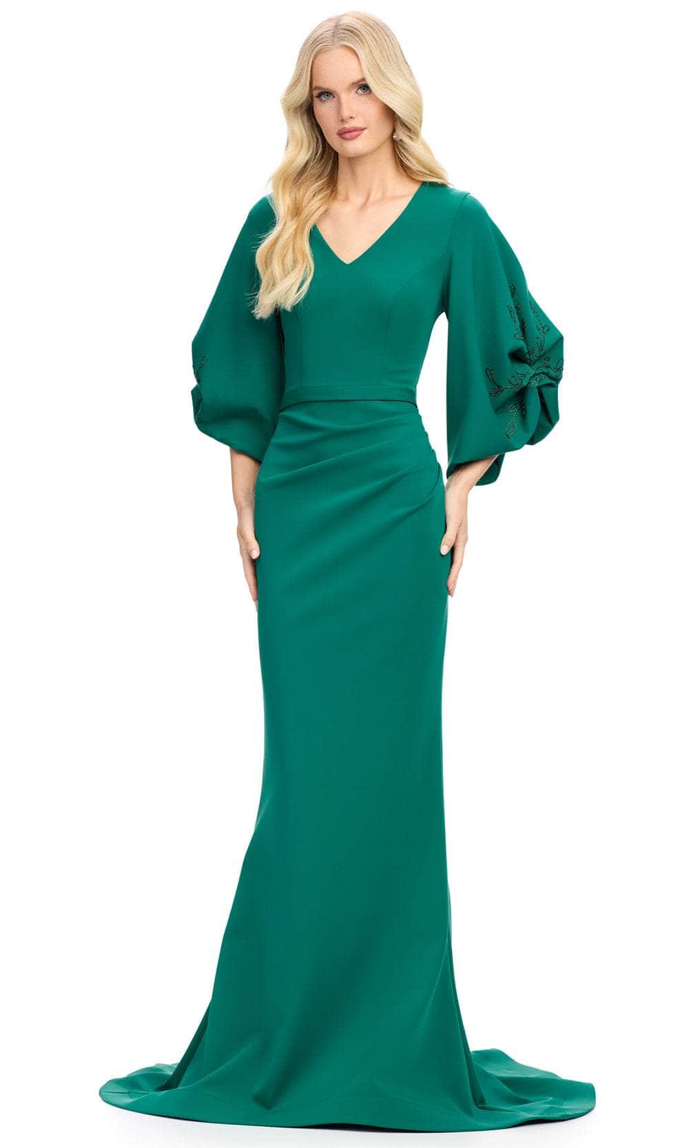 Balloon Sleeve Mermaid Evening Gown