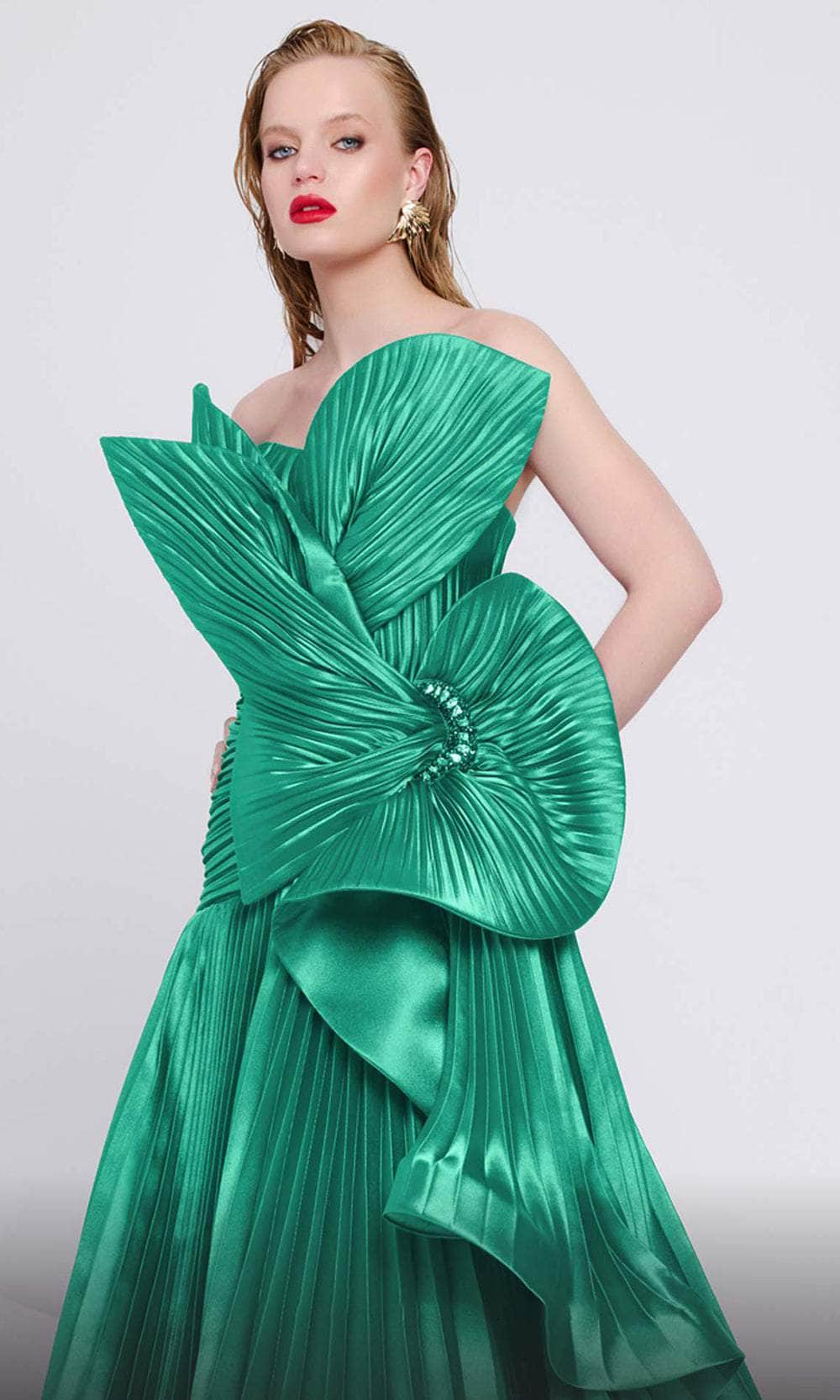 Pleated Ribbon Evening Gown