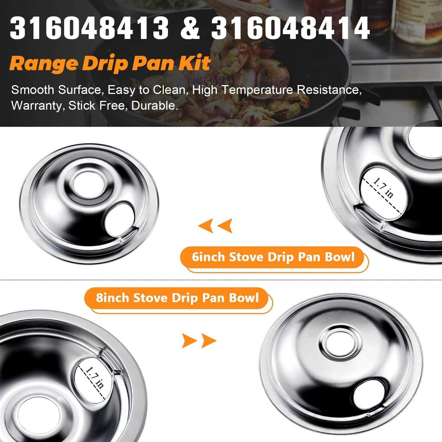 316048413 316048414 Electric Stove Burner Drip Pans by Blutoget Fit for Frigidaire Ken-more Electric Range Top with Locking Slots