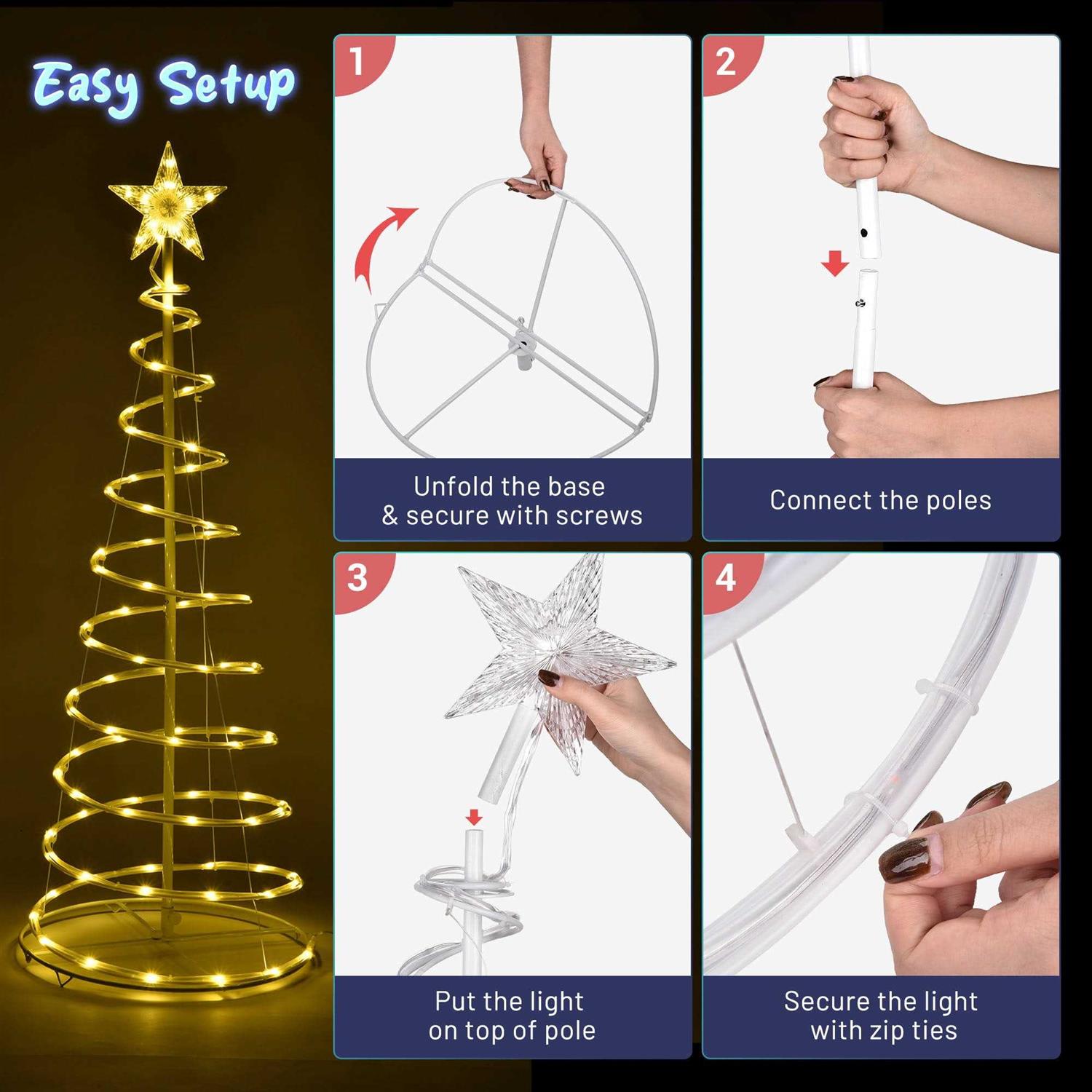 Yescom Set of 3 LED Christmas Spiral Light Kit 6Ft 4Ft 3Ft