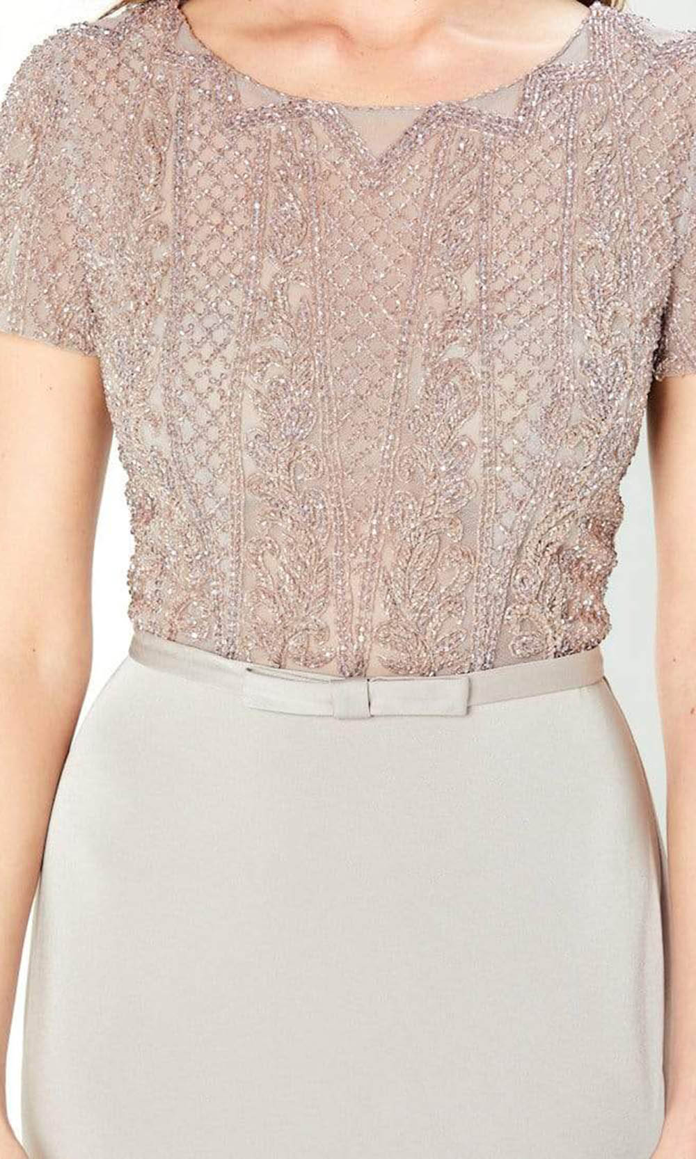 220938 Short Sleeve Beaded Gown