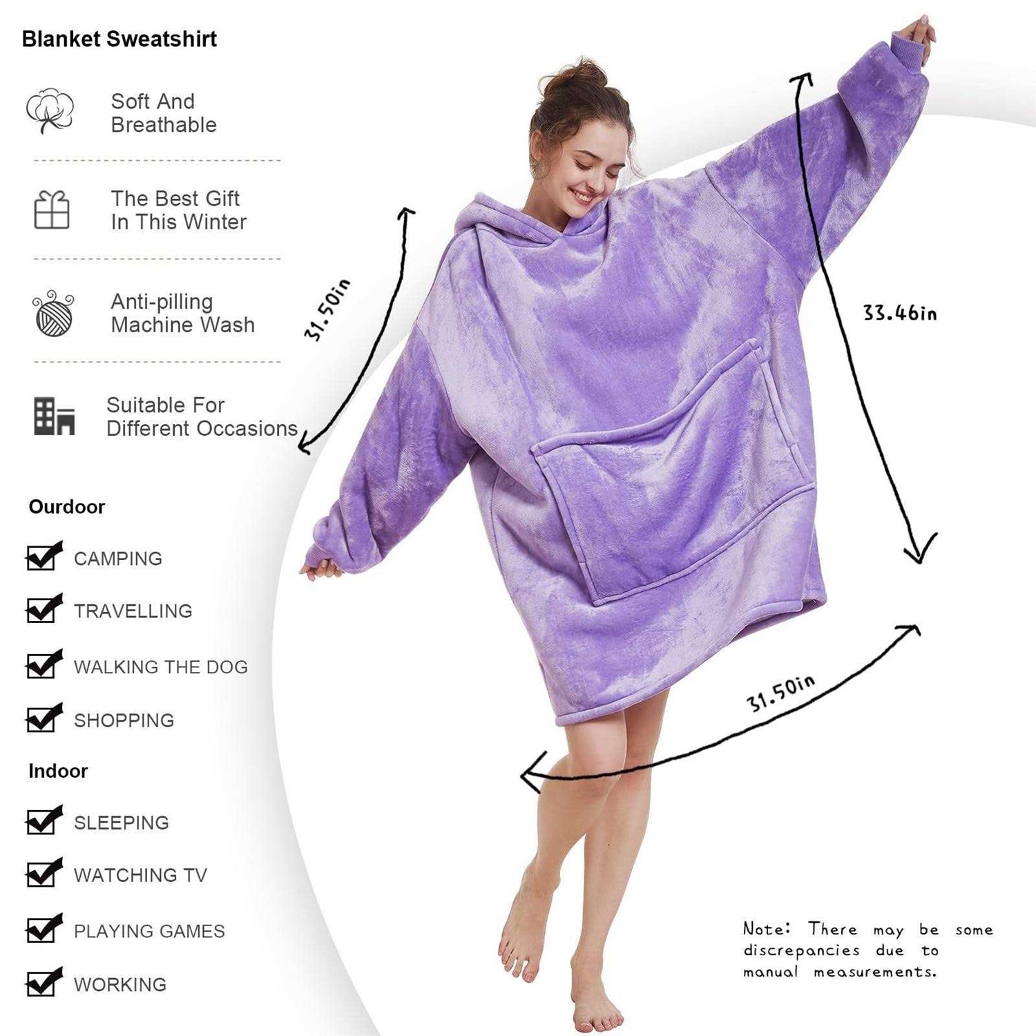 Aemilas Wearable Blanket Hoodie, Oversized Flannel Blanket Sweatshirt with Hood Pocket and Sleeves