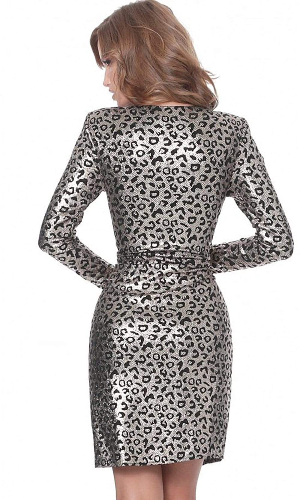 03919 Long Sleeve Metallic Animal Print Dress