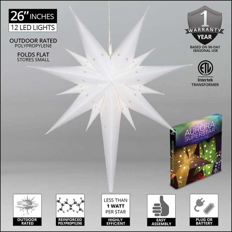 Wintergreen Lighting LED Aurora Superstar TM Fold-Flat Point Star Light