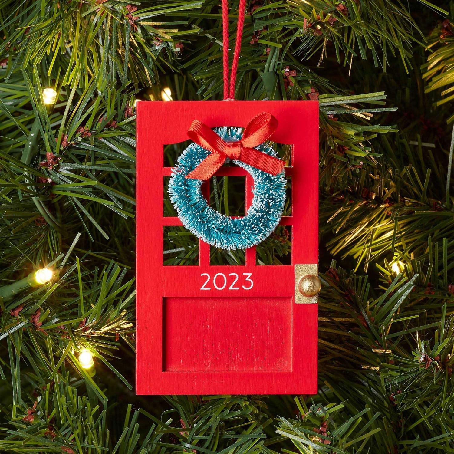 Wondershop 2023 Wood Door with Wreath Christmas Tree Ornament Red