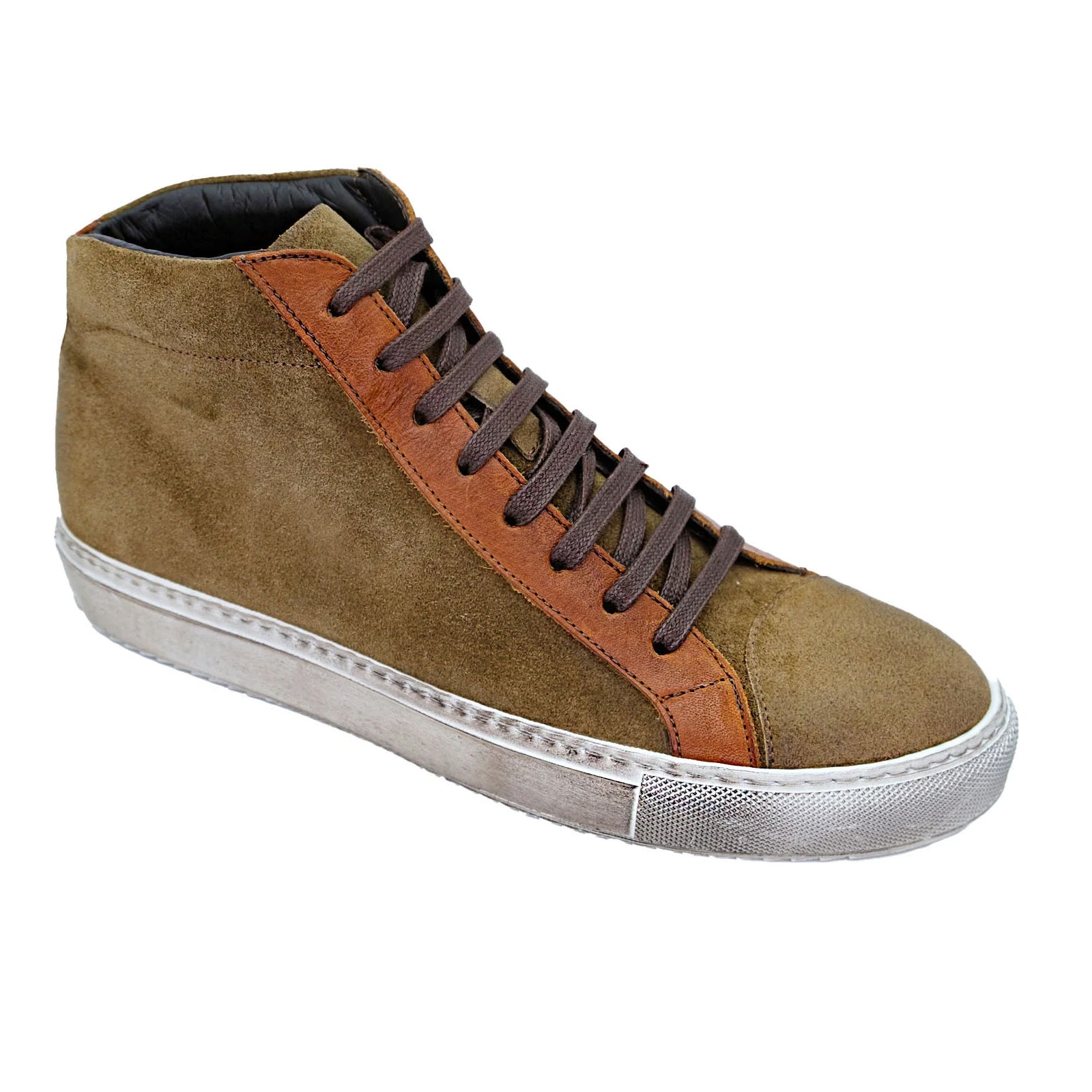 Men’s Belvedere Ruben Waxed Suede Hightop Dress Sneaker in Cognac