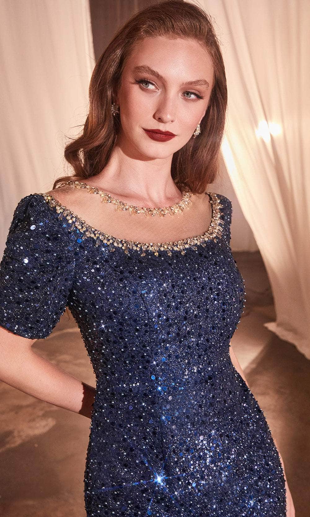 Sequined Short Sleeve Prom Dress
