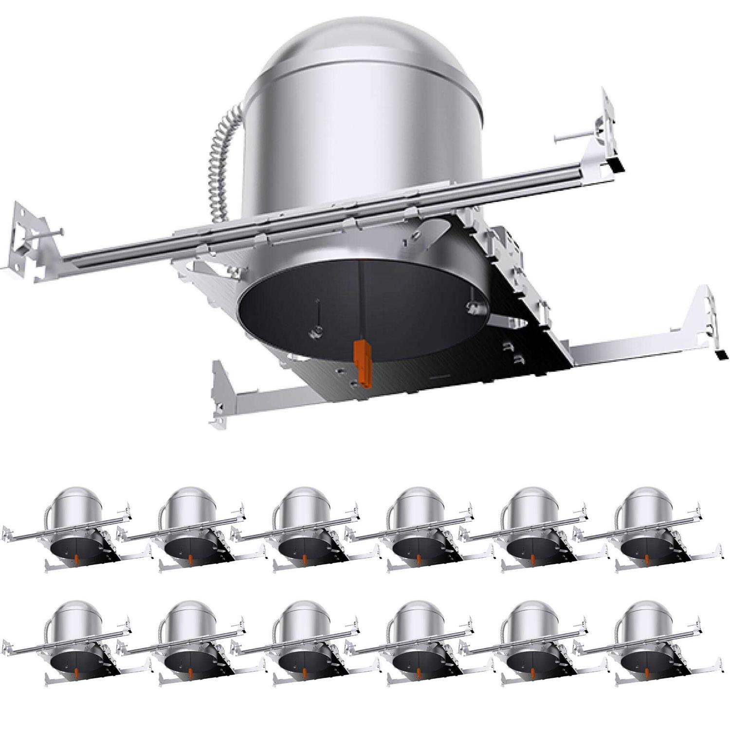 Sunco Lighting 6 Pack 4 Inch New Construction Housing Air Tight IC Rated Steel Can