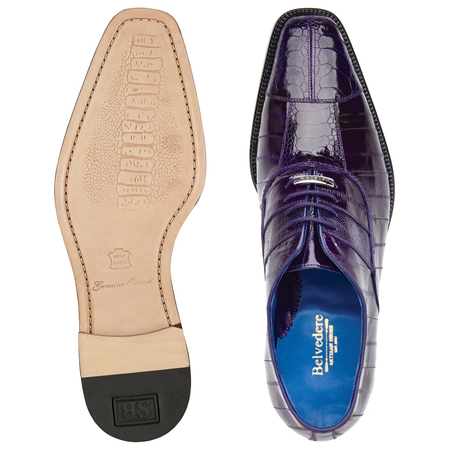 Men’s Belvedere Mare Ostrich Leg & Eel Skin Dress Shoe in Purple