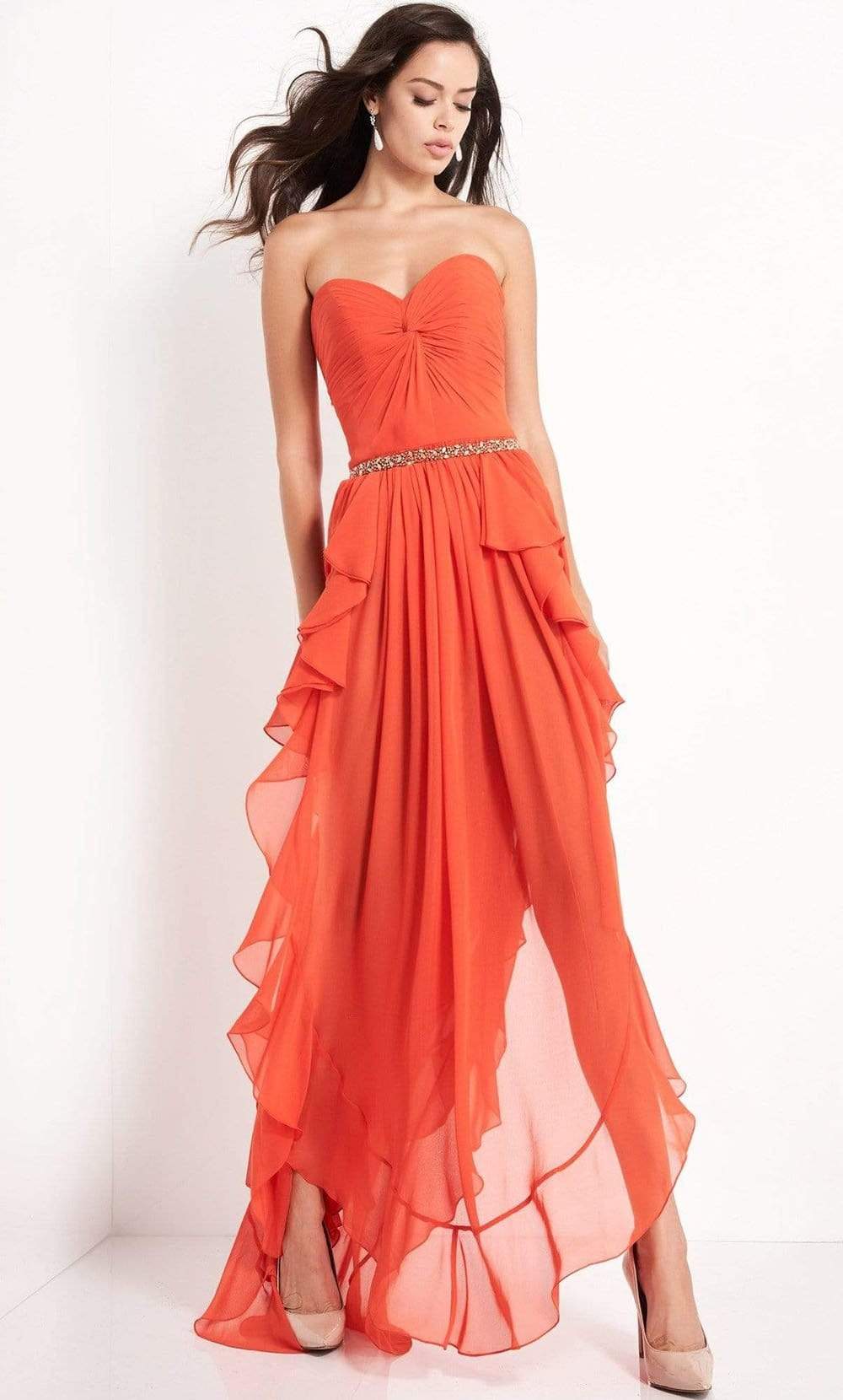 04874 Strapless Ruffle Hem High-Low Chiffon Dress