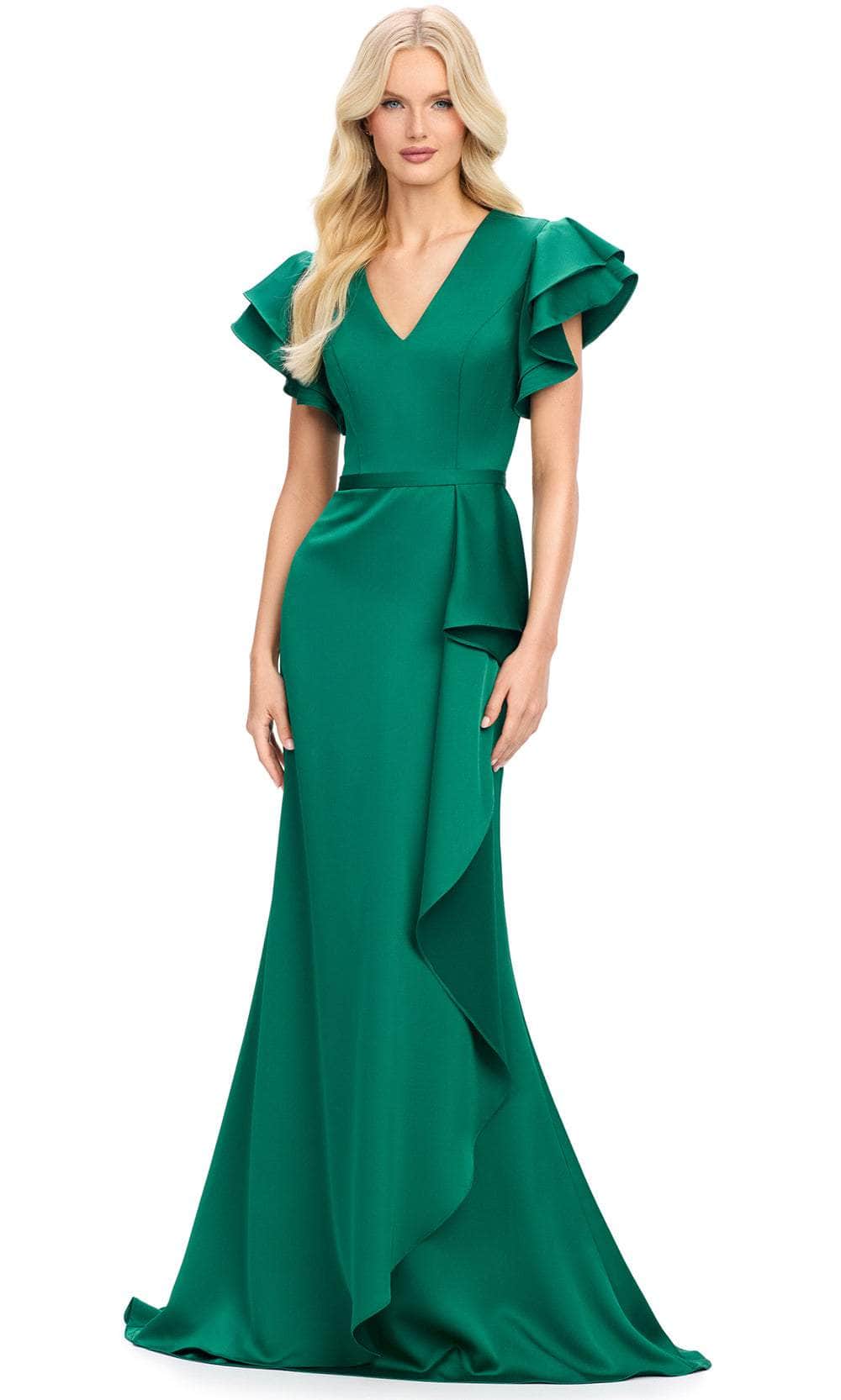 Flutter Sleeve Ruffle Evening Gown