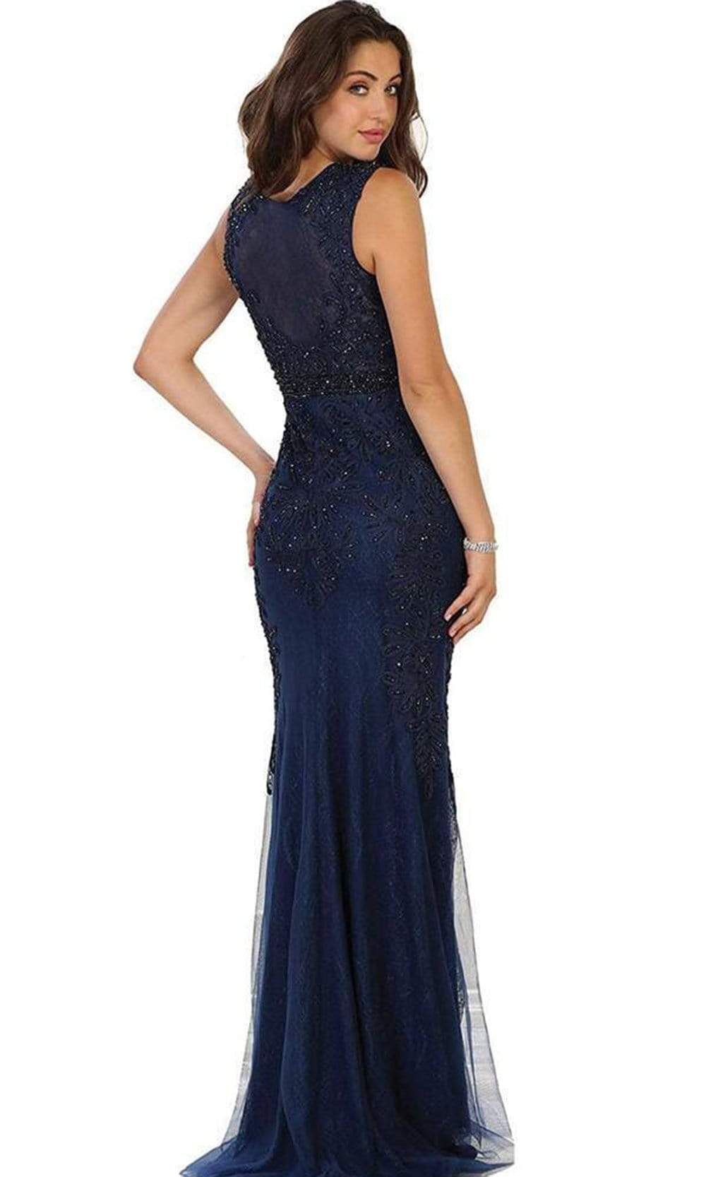 Beaded Illusion Bateau Sheath Evening Gown RQ7524