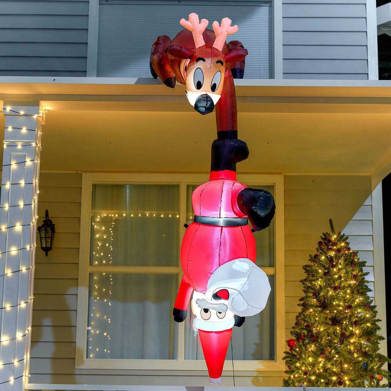 7.8ft Iatable Reindeer and Santa Falling Christmas Hanging Decoration