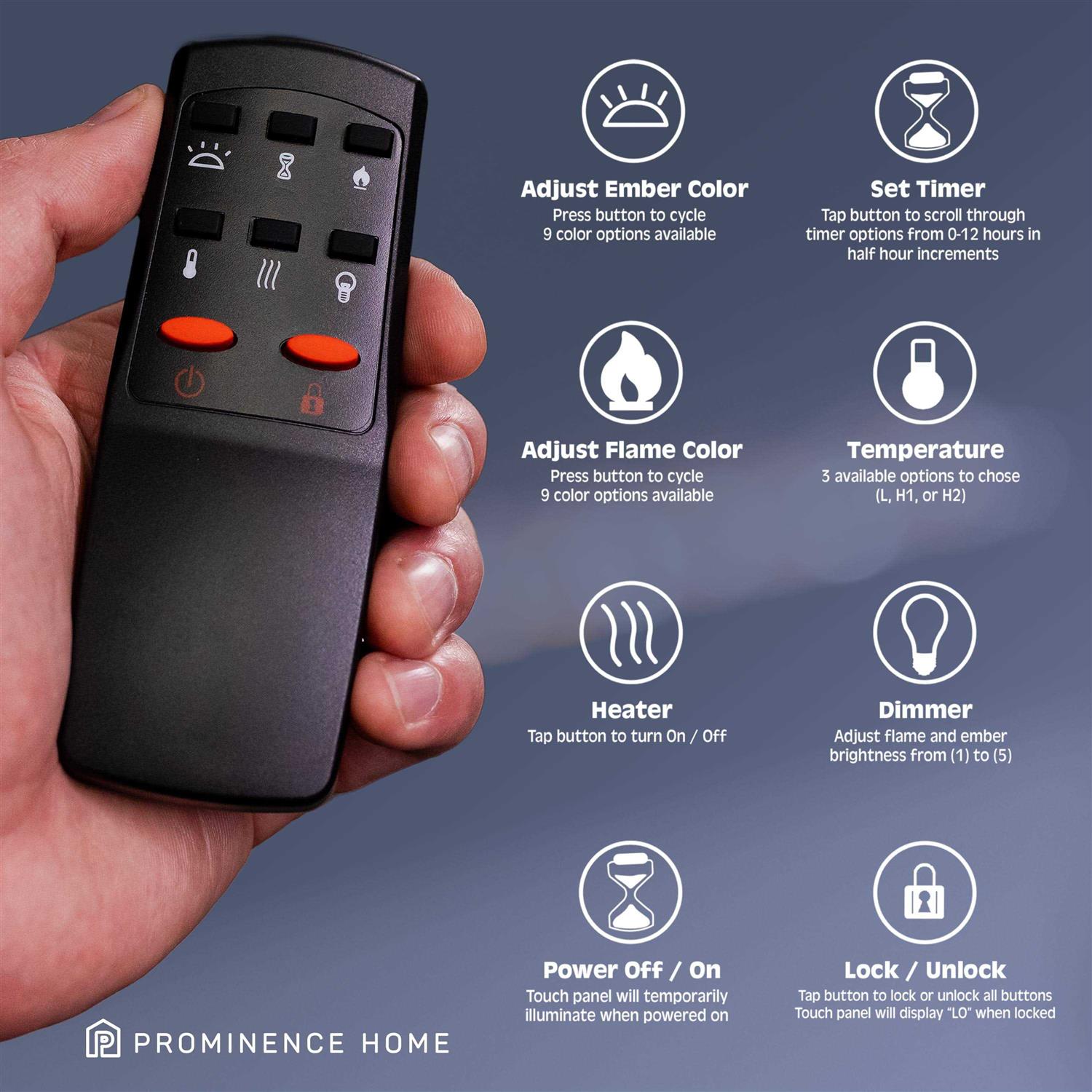 Prominence Home LED Slim Design Electric Fireplace Insert and Wall Mounted Fireplace with 1500 Watt Heater