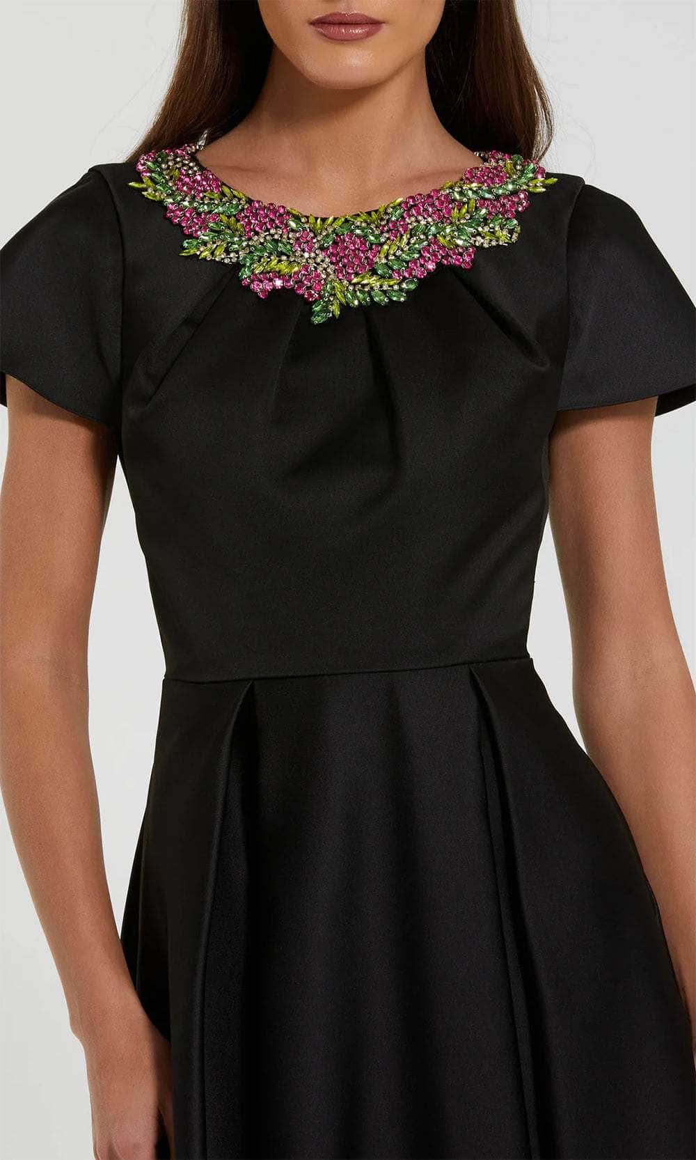 Short Flutter Sleeve Satin Long Dress