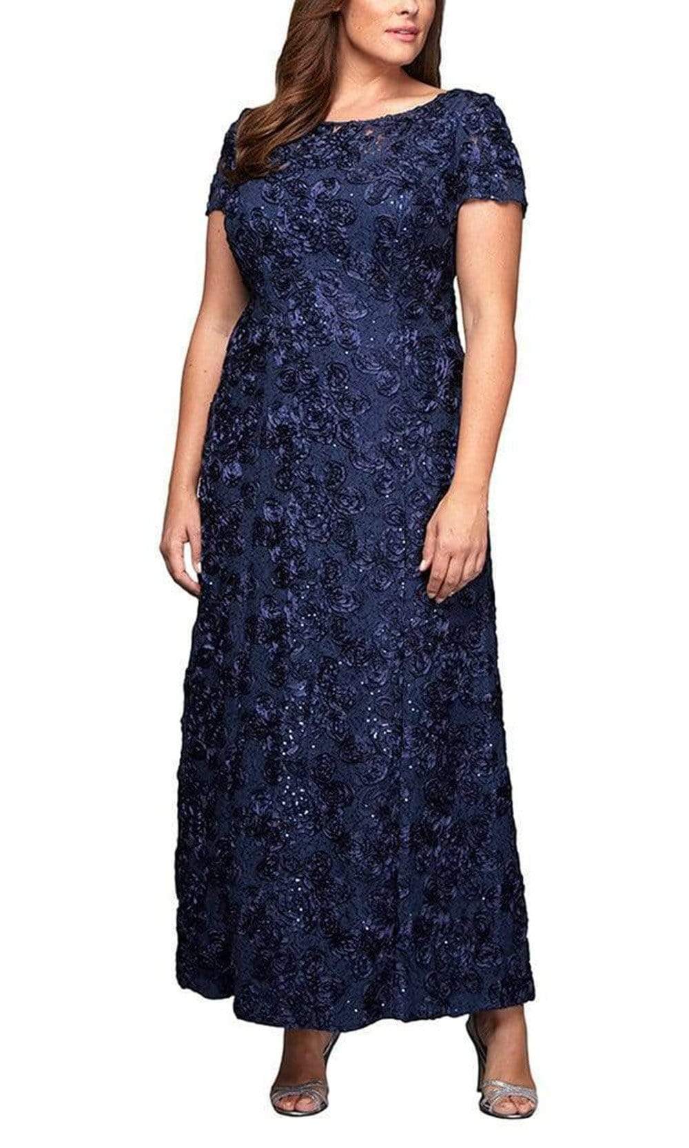 412788 Short Sleeve Rosette A-line Dress