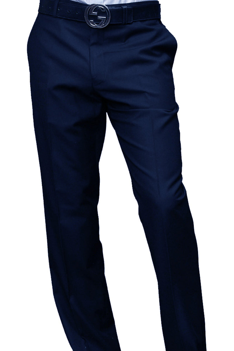 Men’s 100% Wool Modern Fit Flat Front Dress Pant in Sappire Blue