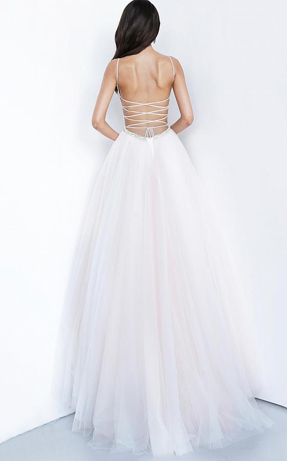 00580 Beaded Deep V-neck Ballgown