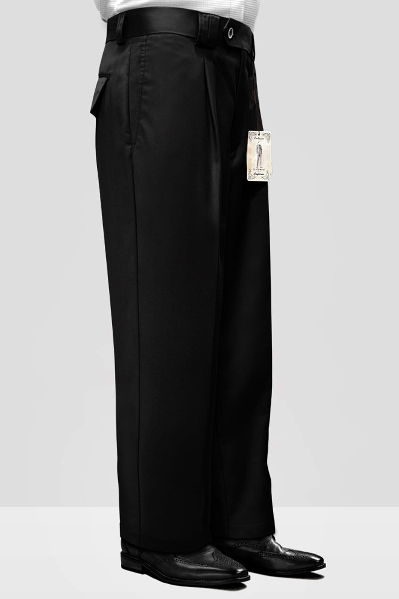 Men’s Designer Wool Pleated Wide Leg Dress Pants in Black