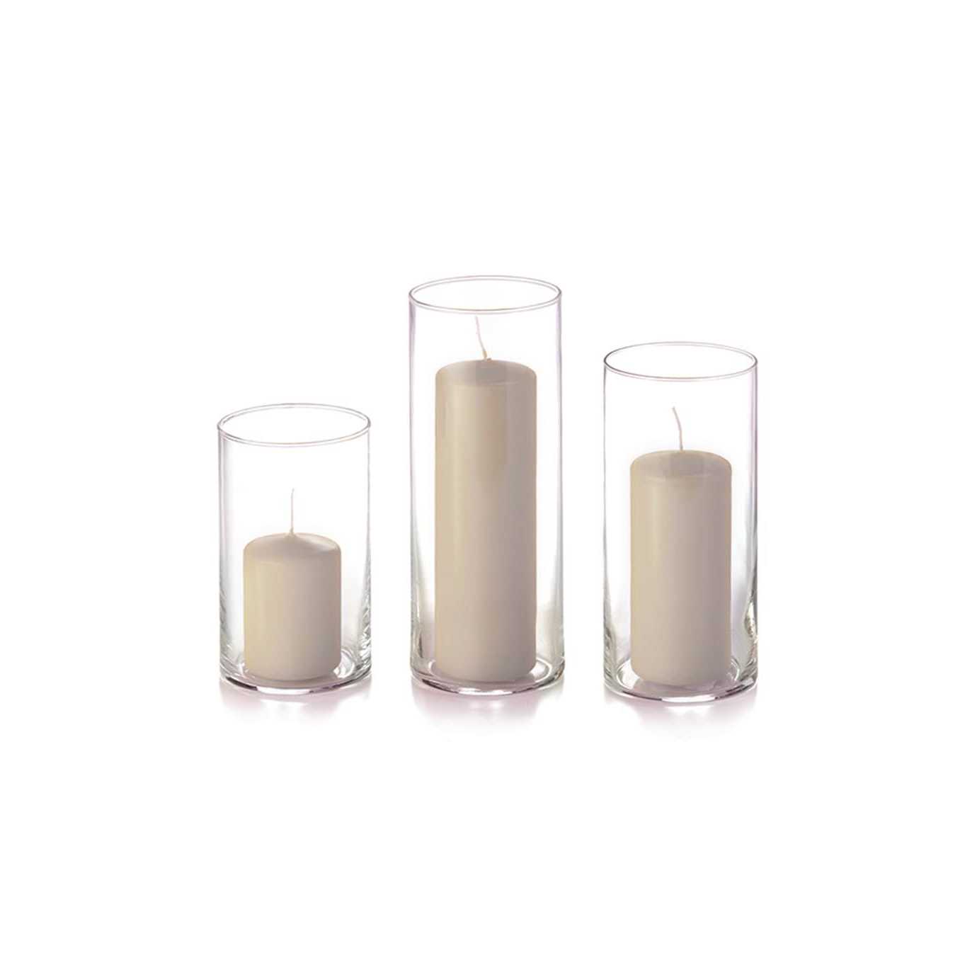 Yummi Candles set slim pillar candles and cylinder vases