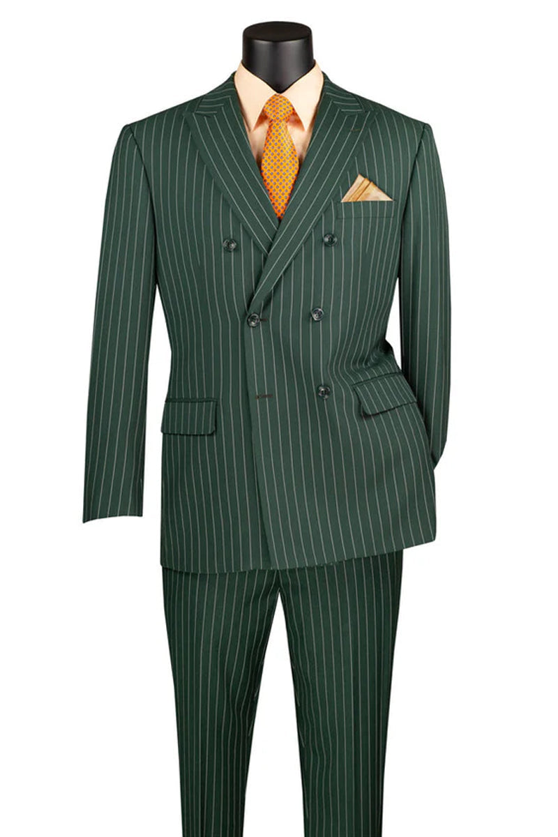 Men’s Double Breasted Gangster Bold Pinstripe Suit in Hunter Green