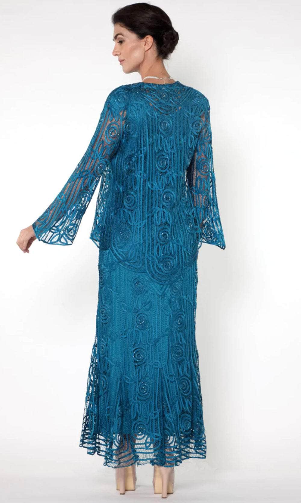 Beaded Silk Lace Collar Jacket With Godet Dress Set