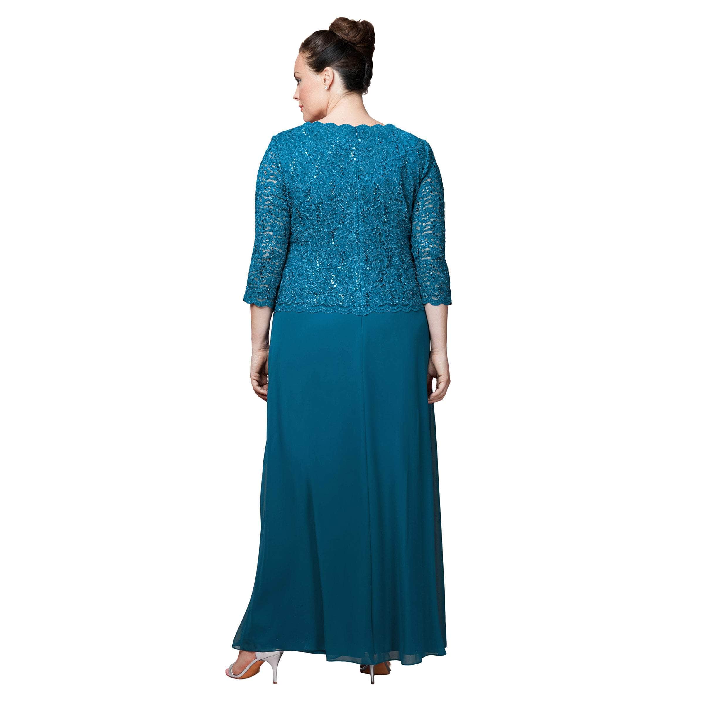 412318 Sequin Lace Chiffon Faux Two-Piece Long Dress