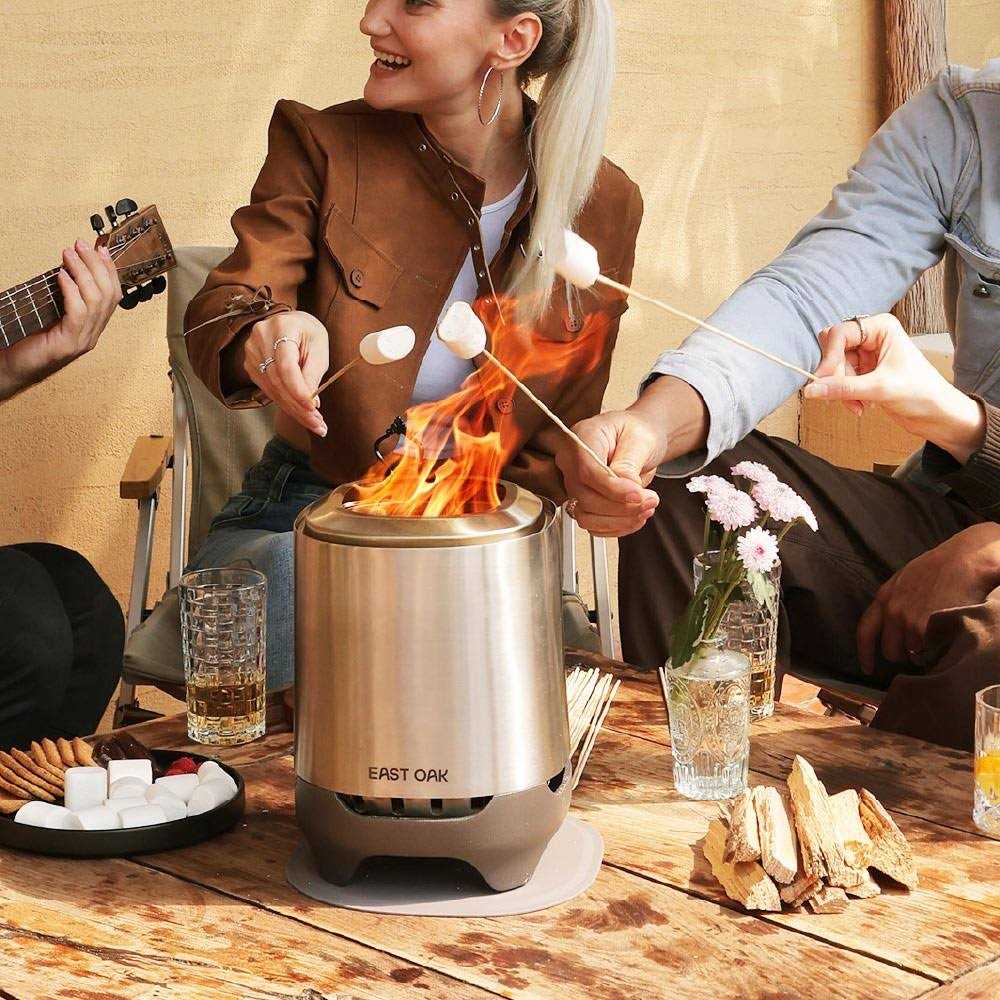 East OAK BRASA Mini Tabletop Fire Pit with Stand, for Patio and Outdoor Camping