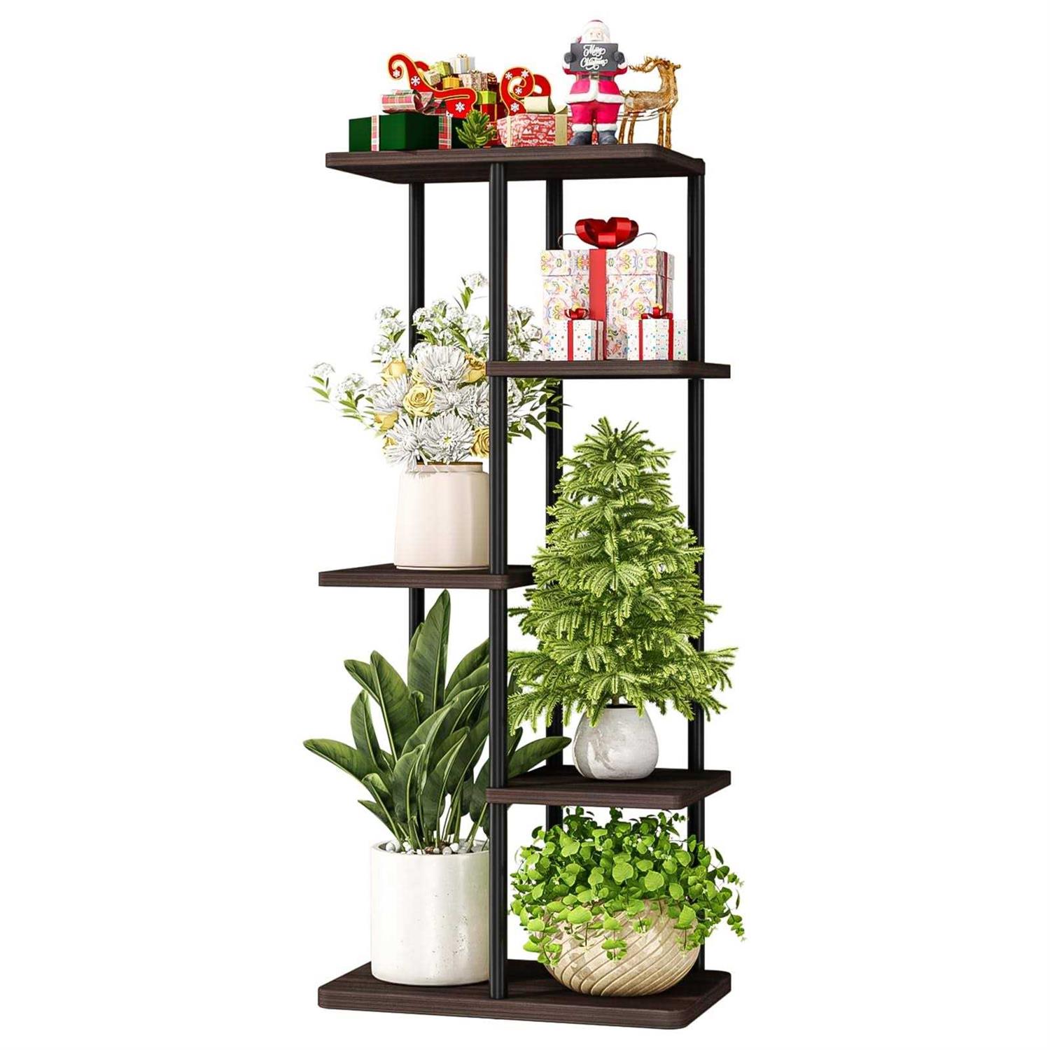 Bamworld Plant Stand Indoor Small Metal Plant Shelf Black Plant Holder 4 Tier 5 Potted for Multiple Plants Corner Plant Table fo