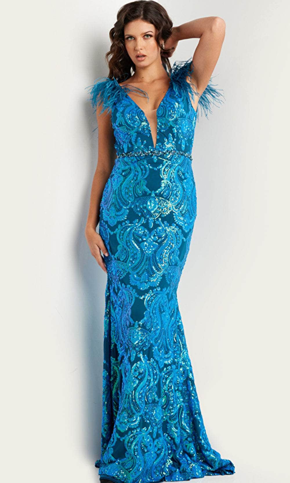 Feather Sequined Long Gown