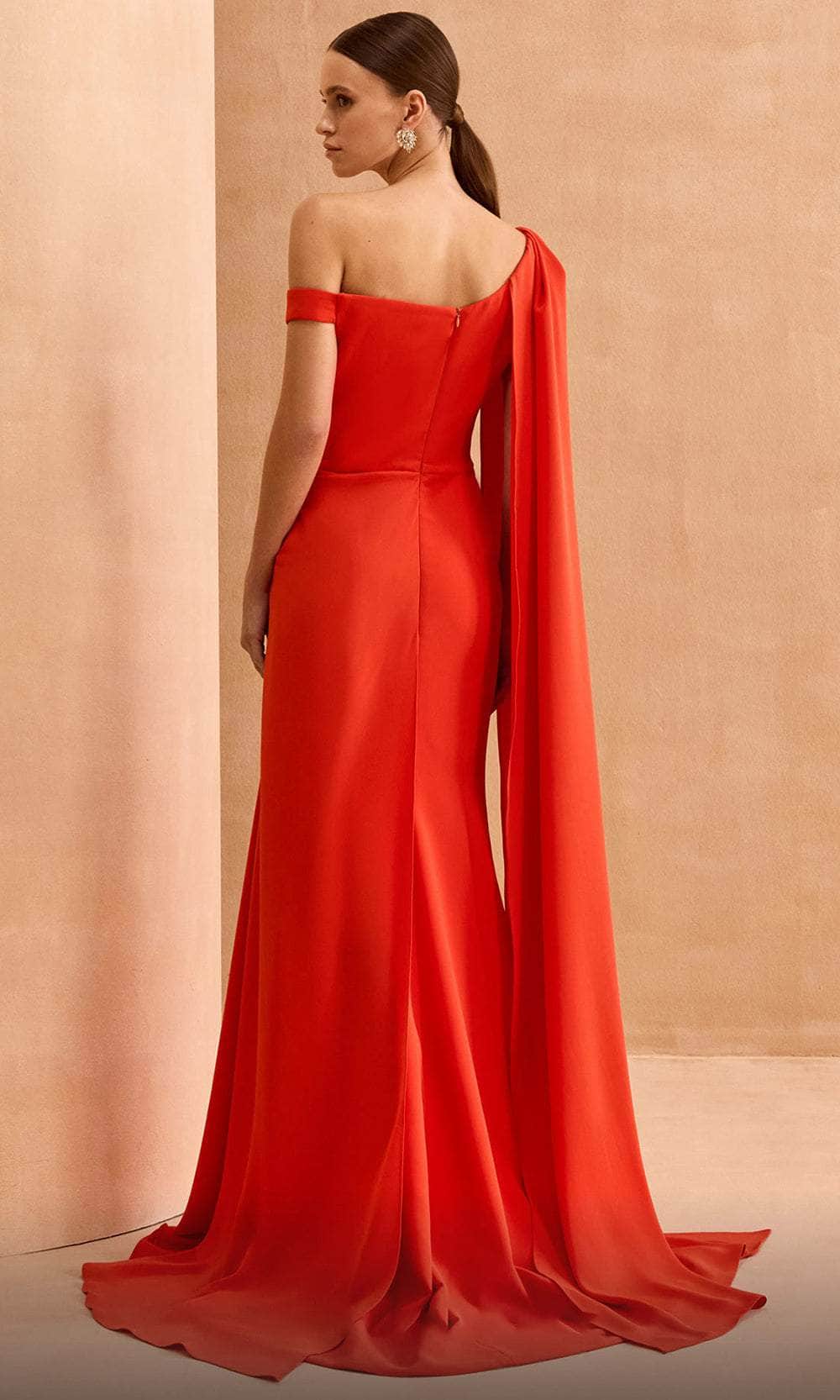 Cascade One Shoulder Evening Gown