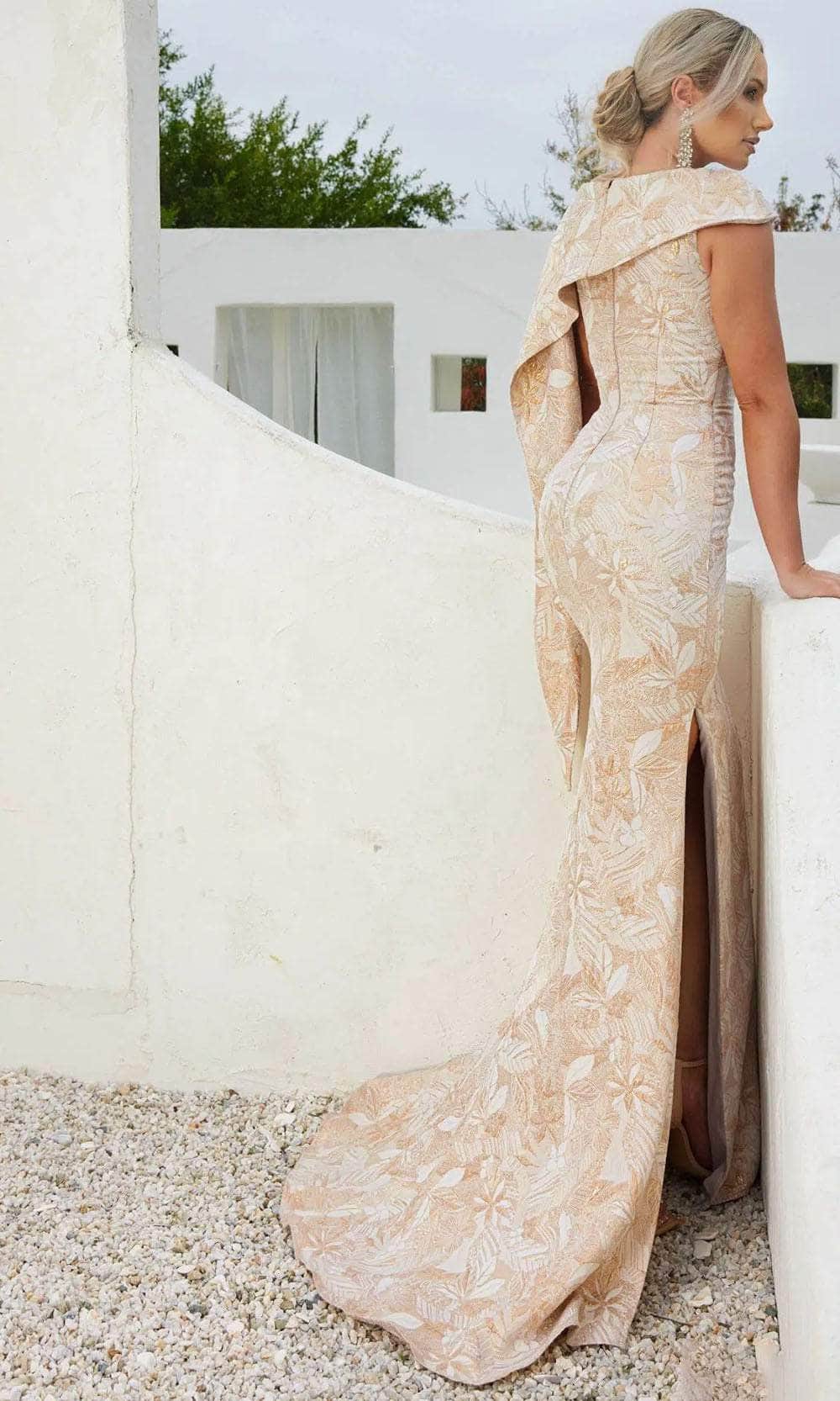 Asymmetrical Jacquard Evening Dress