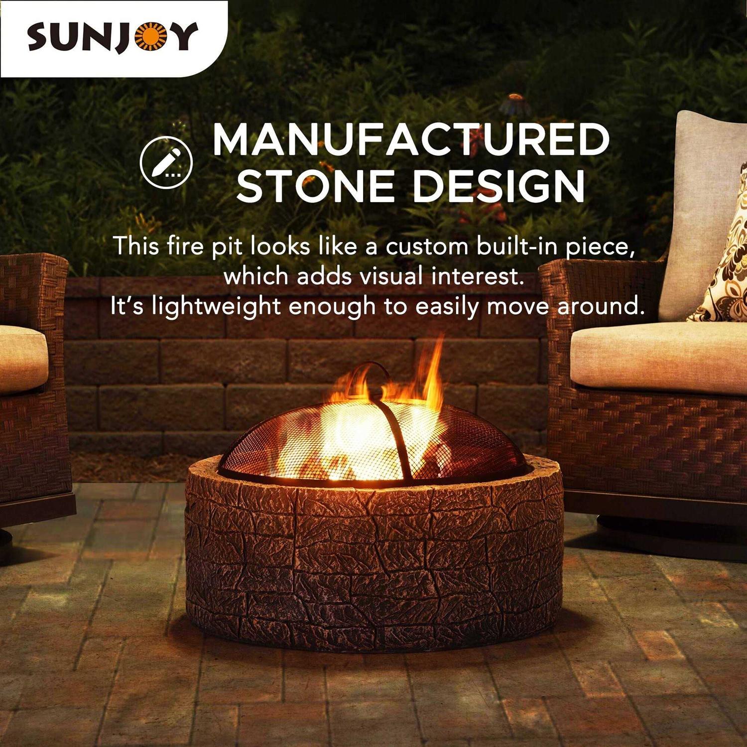 Sunjoy Stone 26 inch Round Wood-Burning Fire Pit