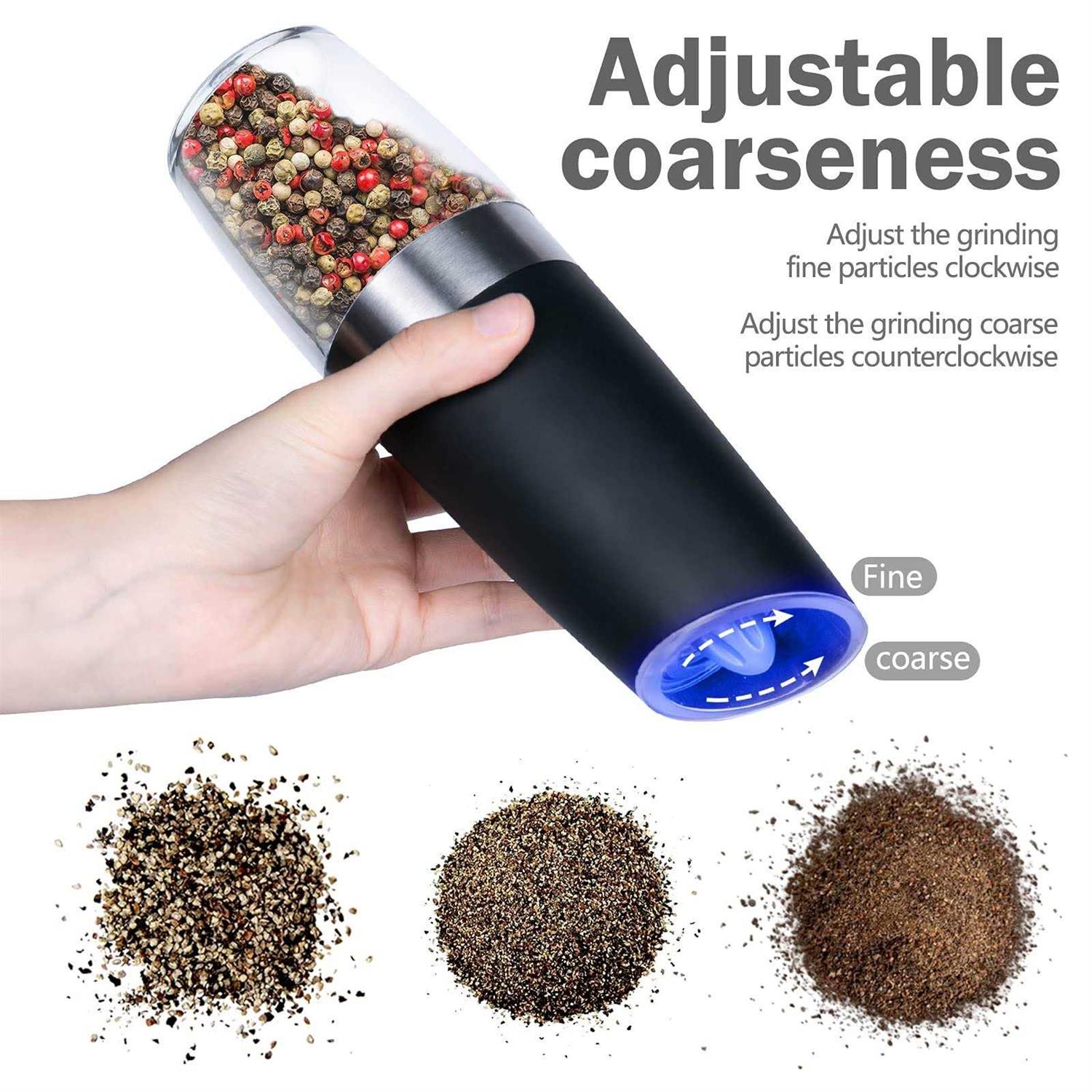 2 Pack Gravity Electric Salt and Pepper Grinder Set Automatic Battery Powered Salt Mill