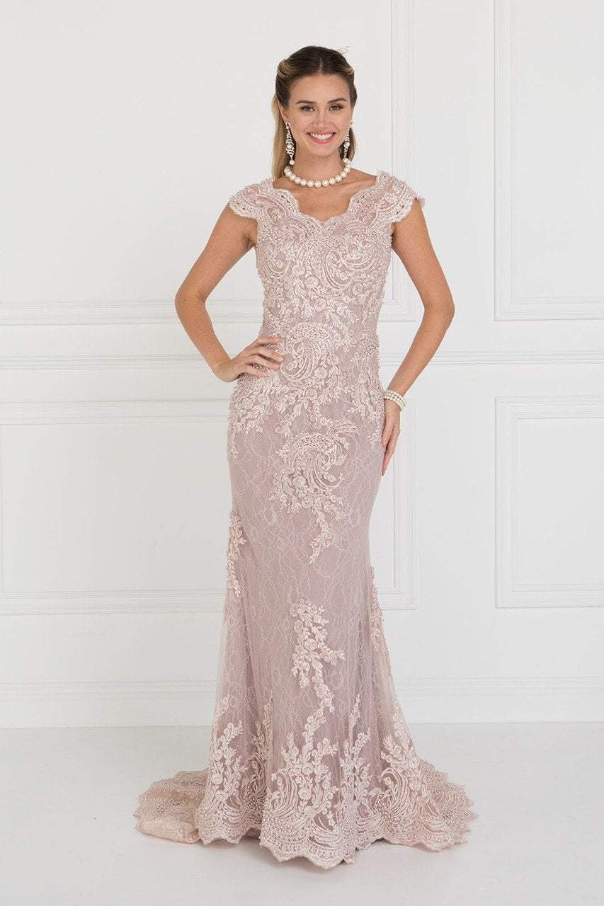 GL1540 Lace Embroidered V-neck Sheath Dress