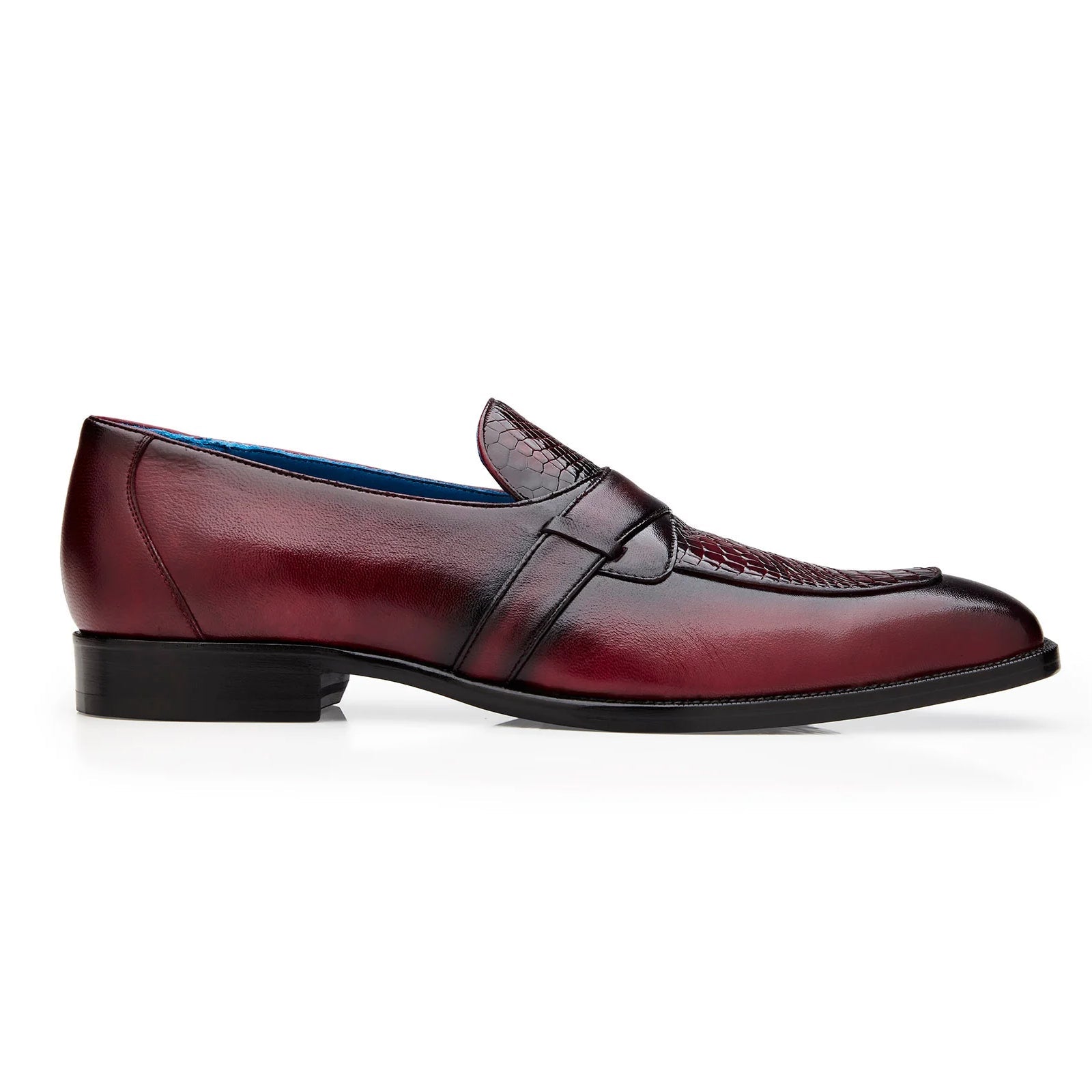 Men’s Belvedere Tornado Alligator & Calfskin Slip On Dress Loafer in Burgundy