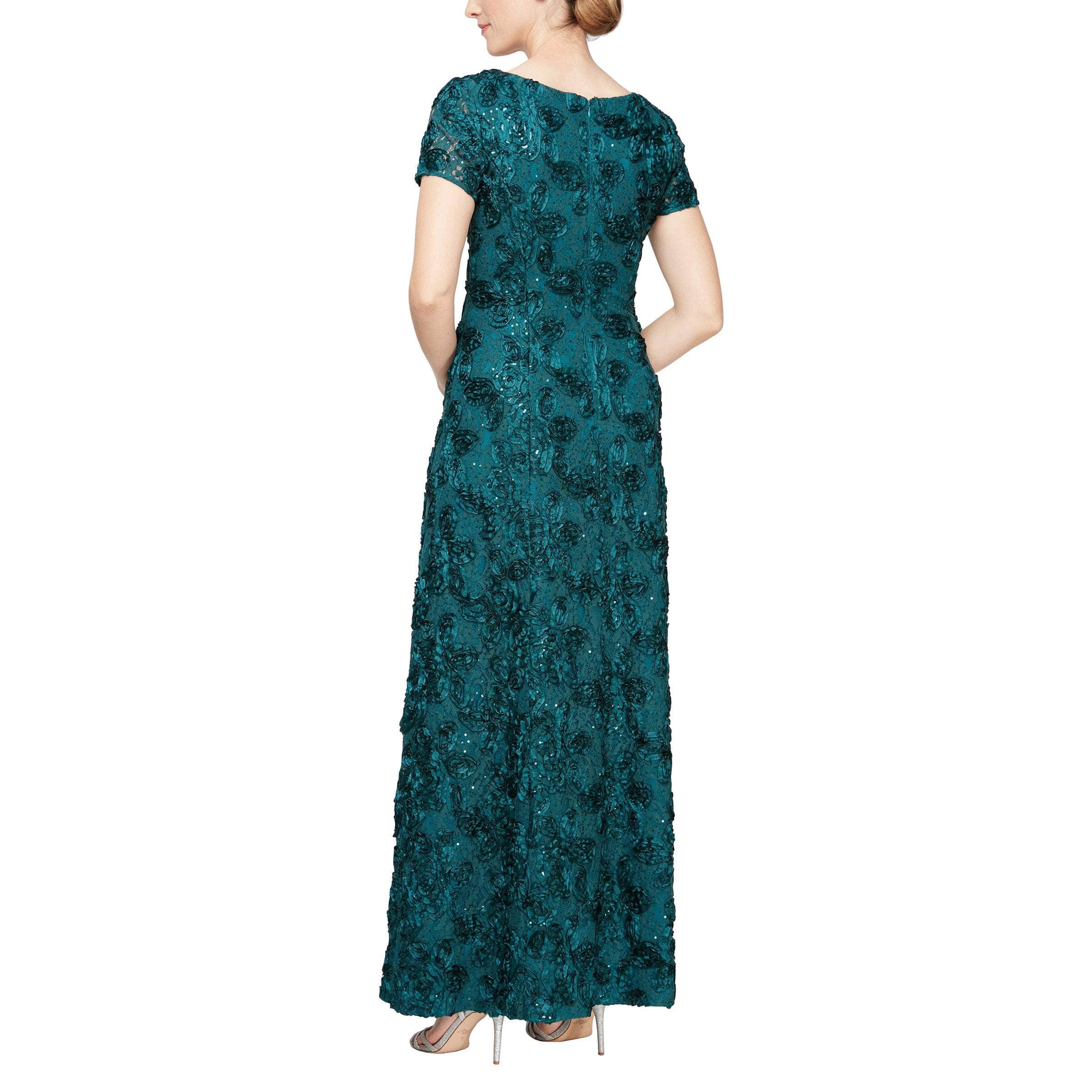 112788 Soutache Lace Sequin Short Sleeve A-Line Gown