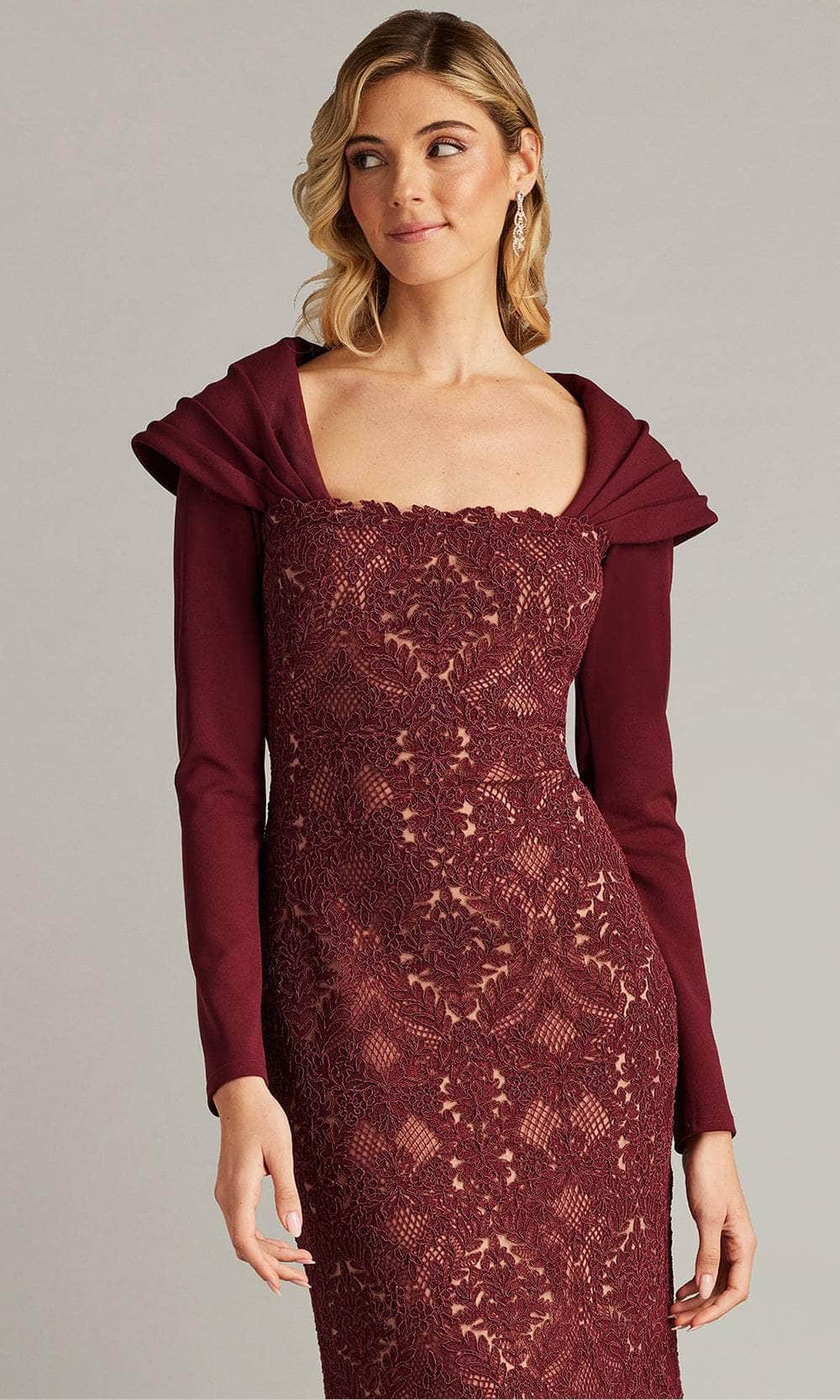 Embroidered Long Sleeve Evening Gown