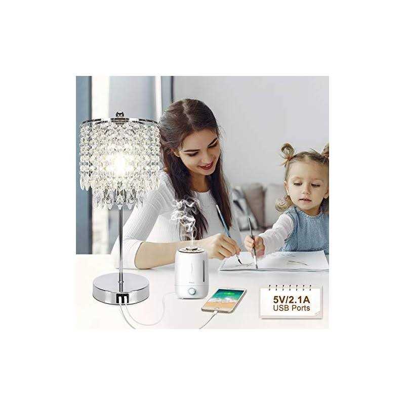 Boncoo Crystal Touch Control Table Lamp with 2 USB Charging Ports 3-Way Dimmable Nightstand Lamp Set of 2 Bedside Lamps with Elegant Shade